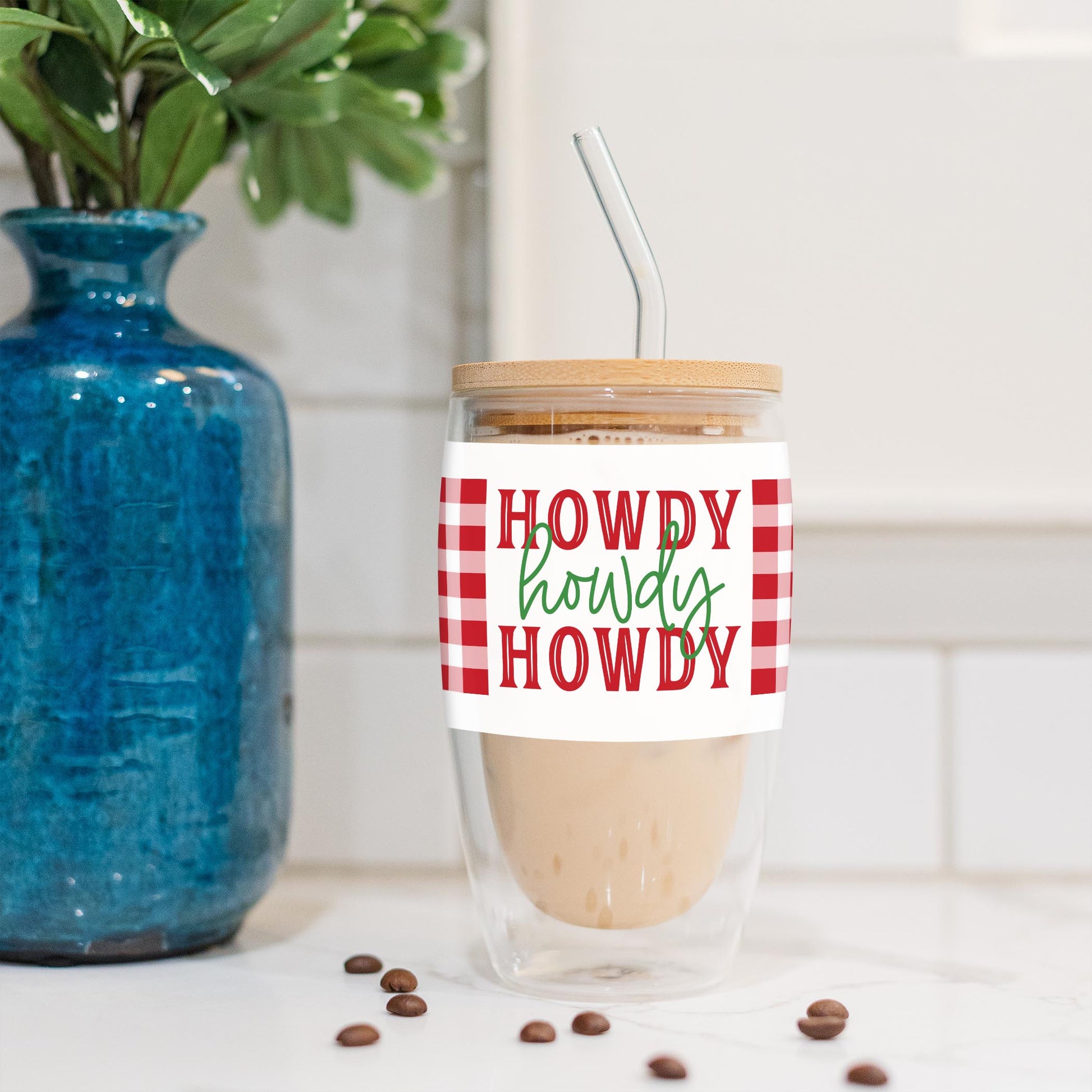 16oz Double Insulated Glass Tumbler-Western Christmas -4