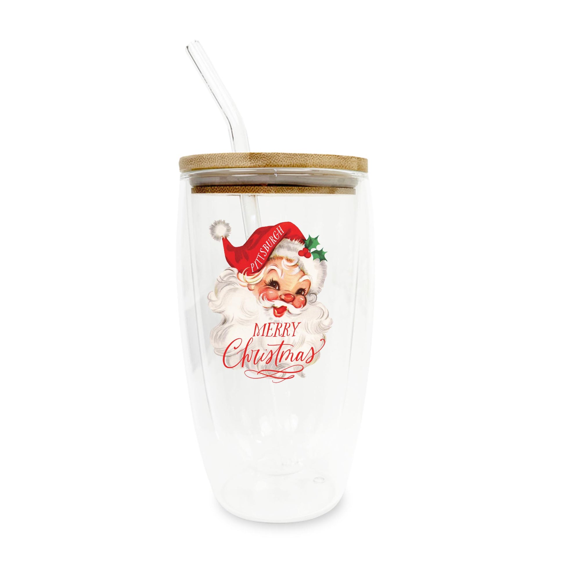 16oz Double Insulated Glass Tumbler-Classic Santa Merry Christmas -0