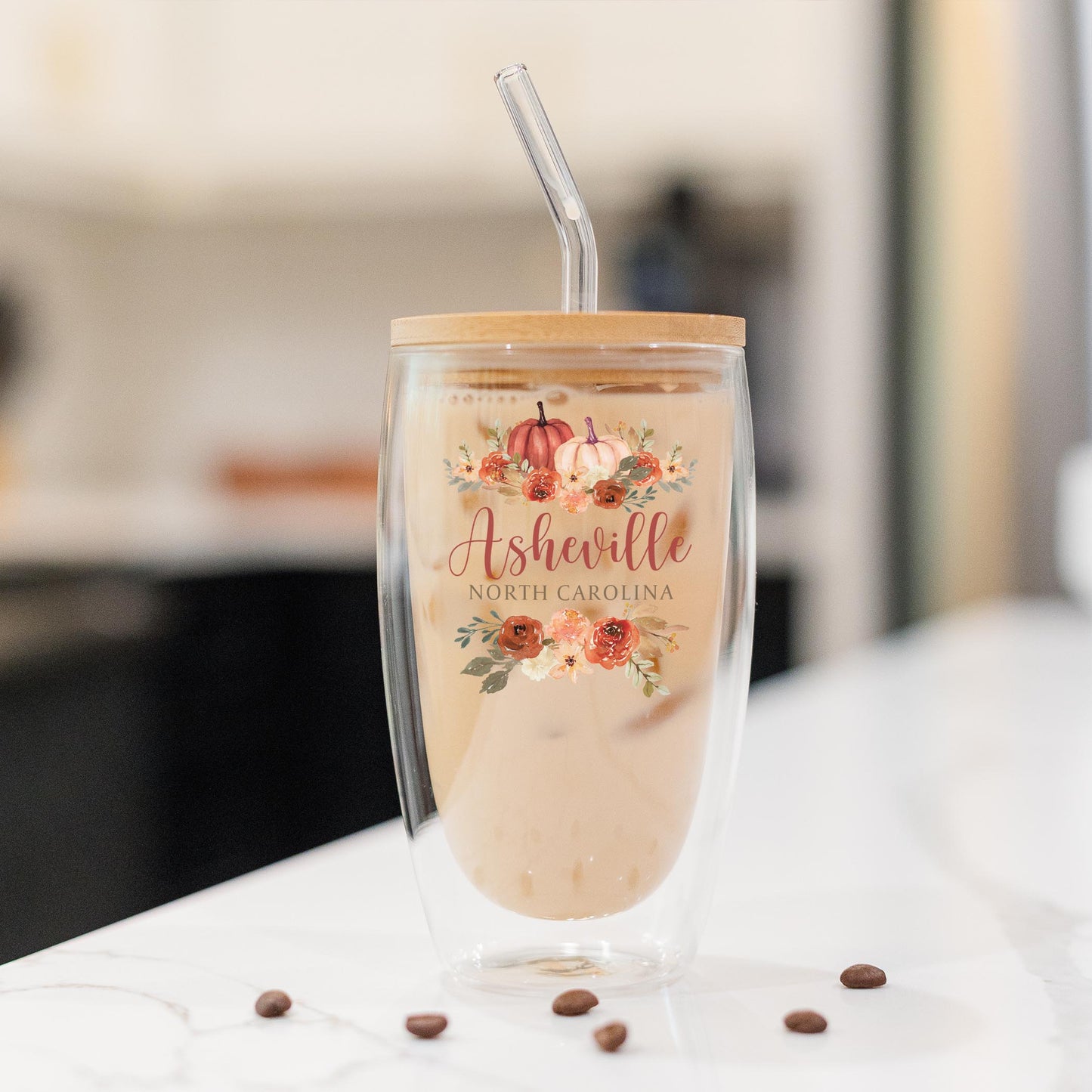 16oz Double Insulated Glass Tumbler-L+L Fall Harvest Florals -1