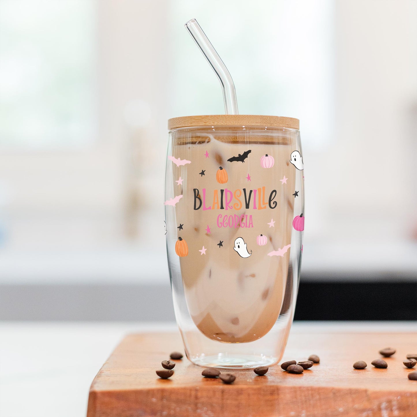 16oz Double Insulated Glass Tumbler-L+L Happy Ghost -2