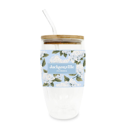 16oz Double Insulated Glass Tumbler-Love+Local Hydrangea Cottage -0