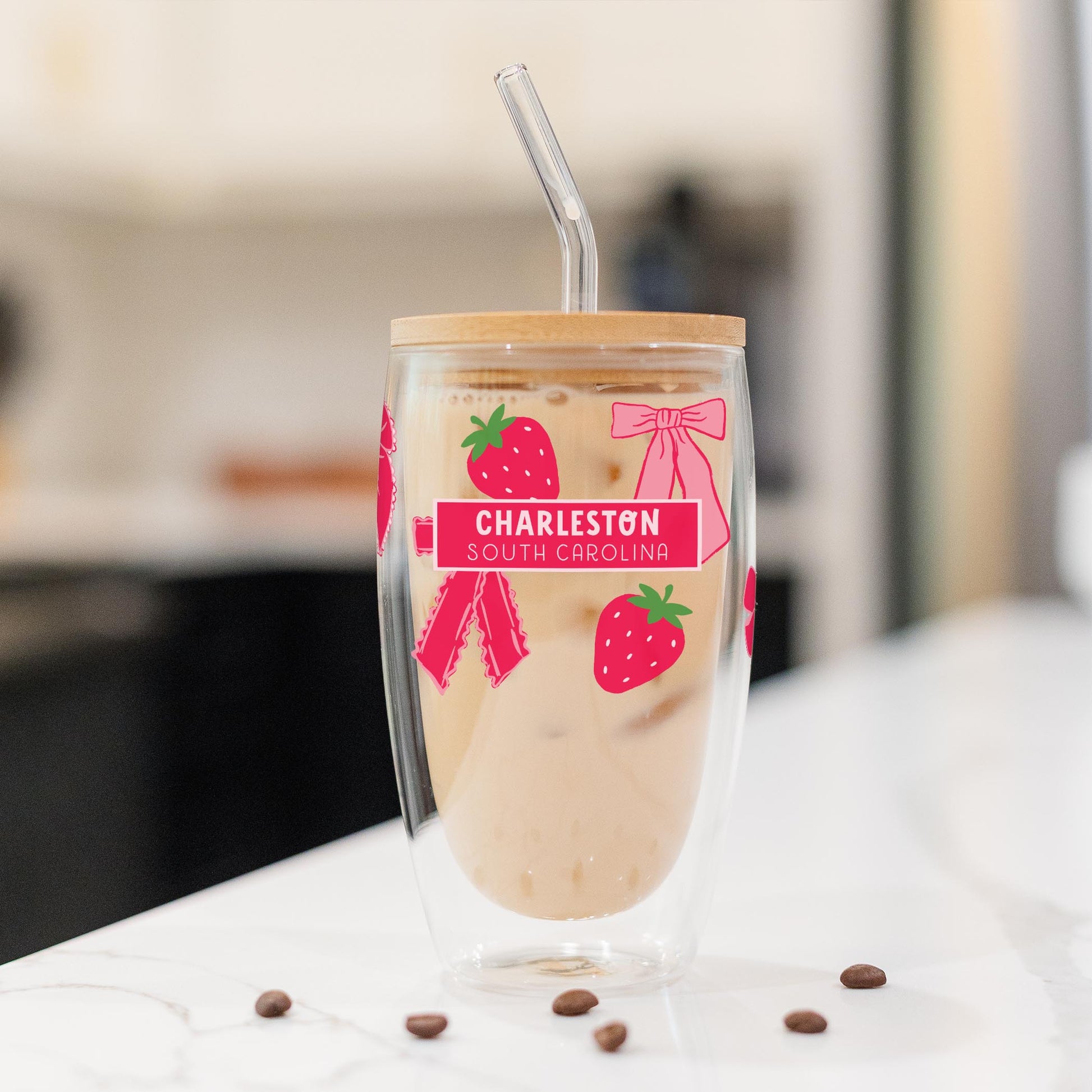 16oz Double Insulated Glass Tumbler-Love+Local Strawberry Parlor -1