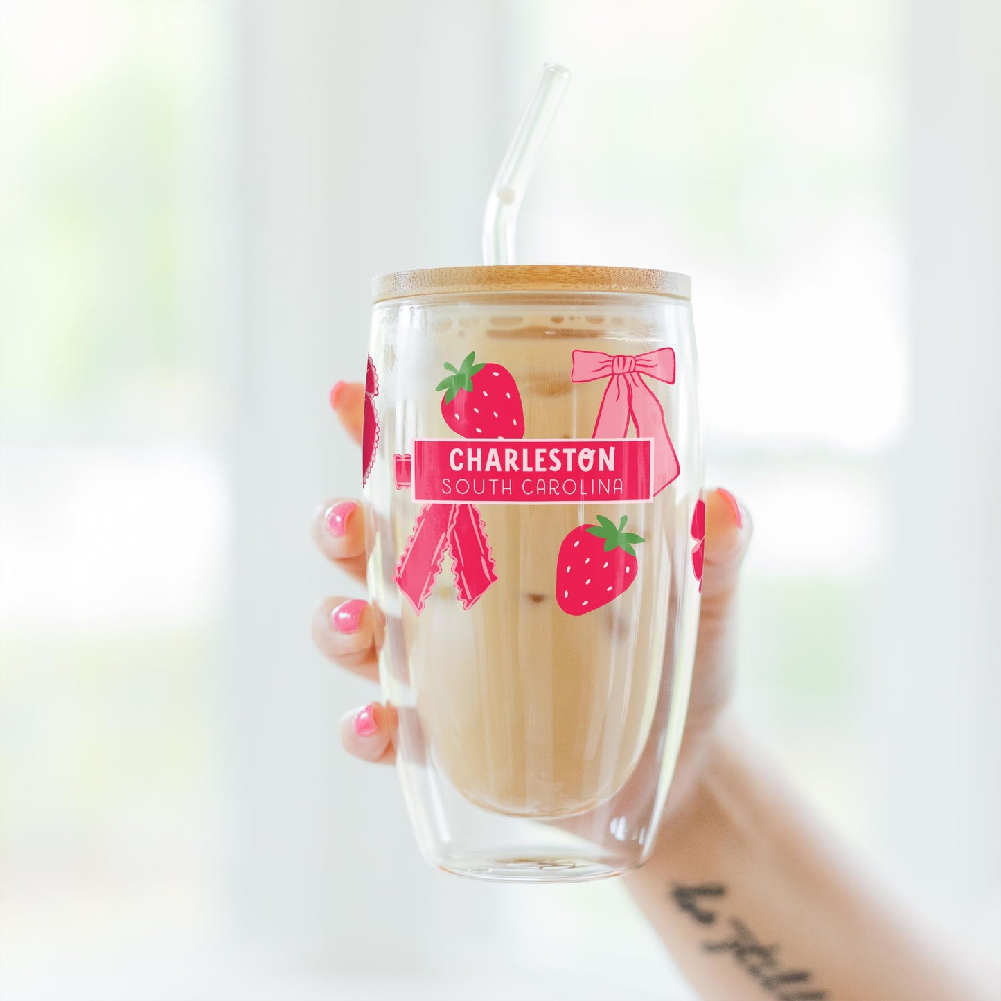 16oz Double Insulated Glass Tumbler-Love+Local Strawberry Parlor -3