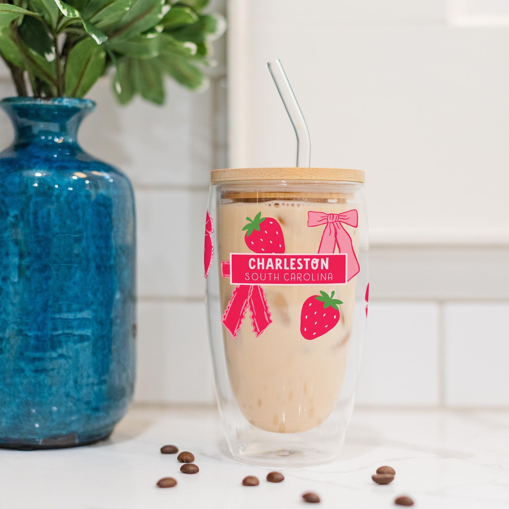 16oz Double Insulated Glass Tumbler-Love+Local Strawberry Parlor -4