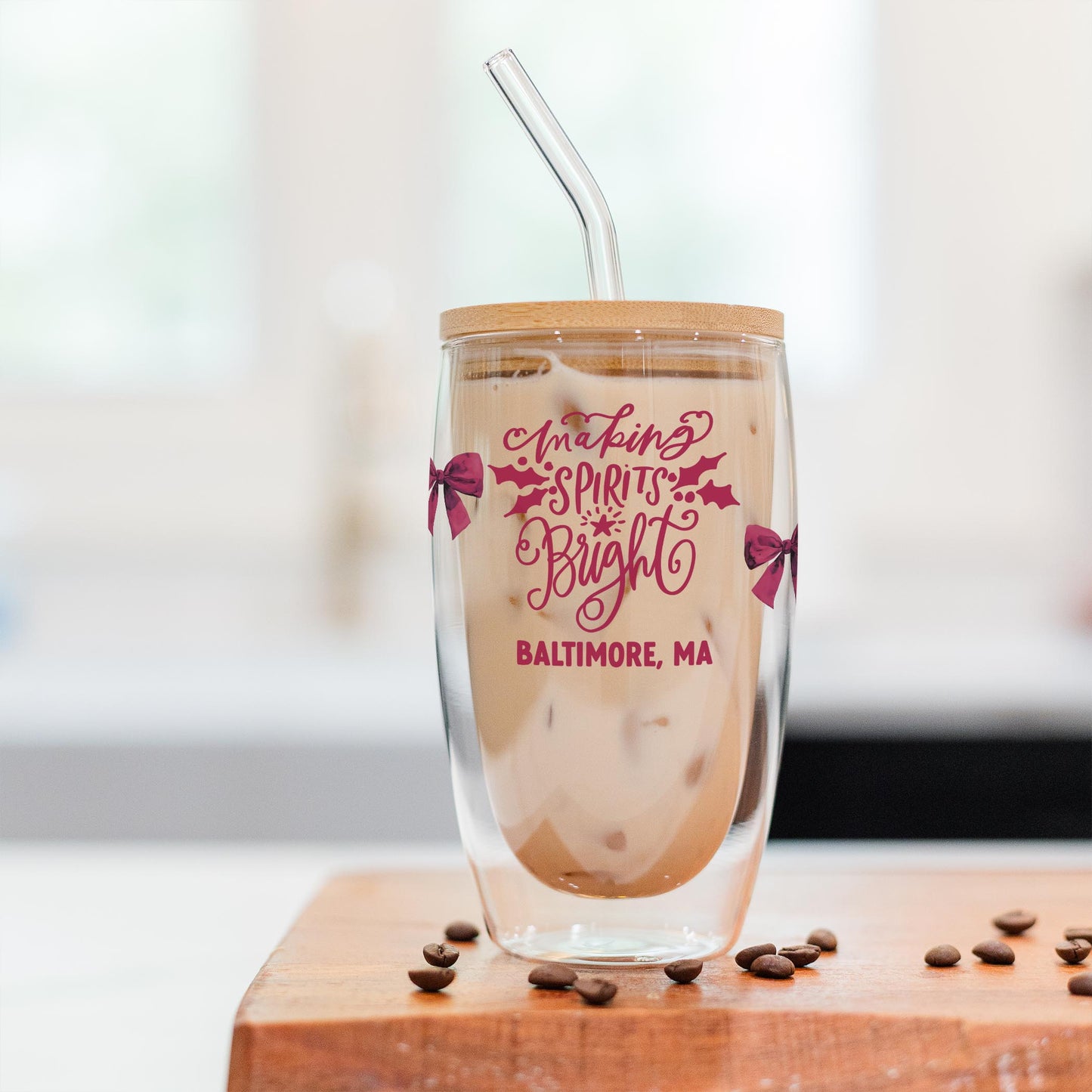16oz Double Insulated Glass Tumbler-Love + Local Winterberry -2