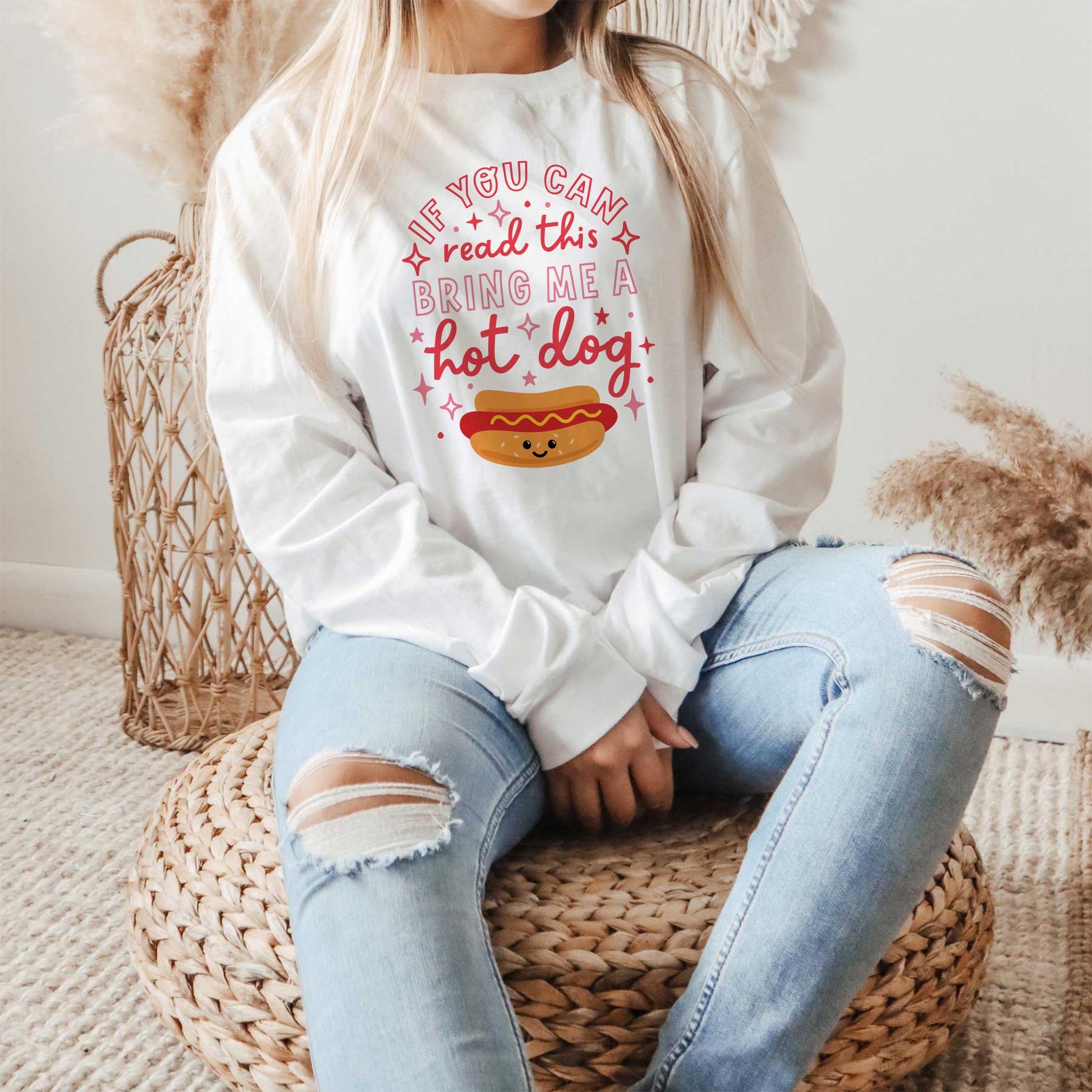 Long Sleeve T-Shirt White-Hot Dogs Bring Me A Hot Dog -1
