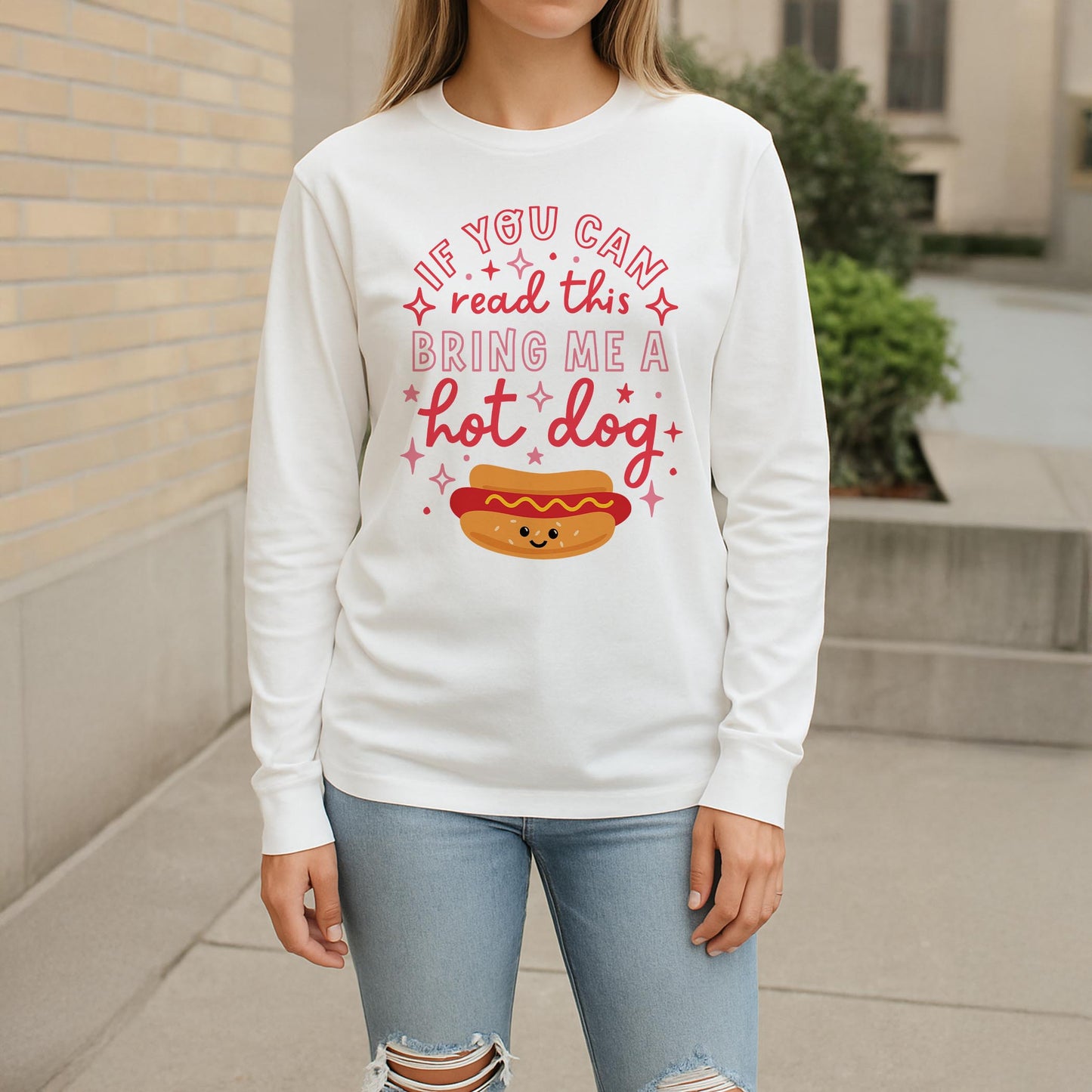 Long Sleeve T-Shirt White-Hot Dogs Bring Me A Hot Dog -2