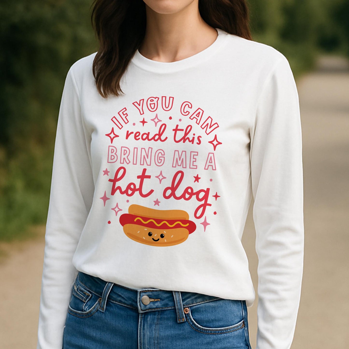 Long Sleeve T-Shirt White-Hot Dogs Bring Me A Hot Dog -3