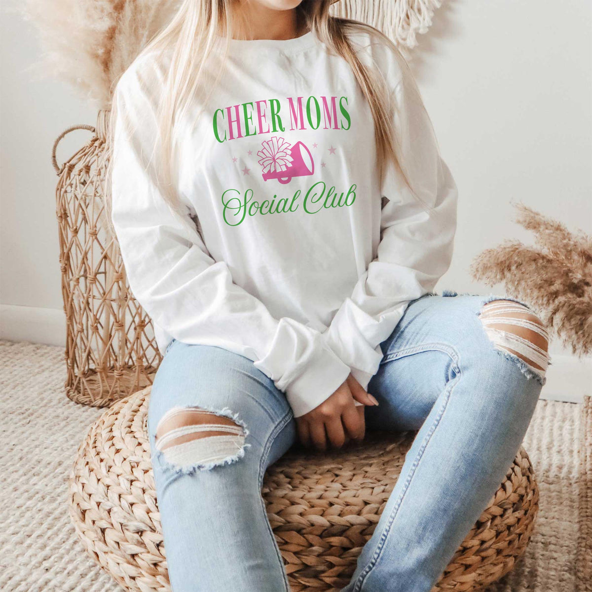 Long Sleeve T-Shirt White-Cheer Moms Social Club -1