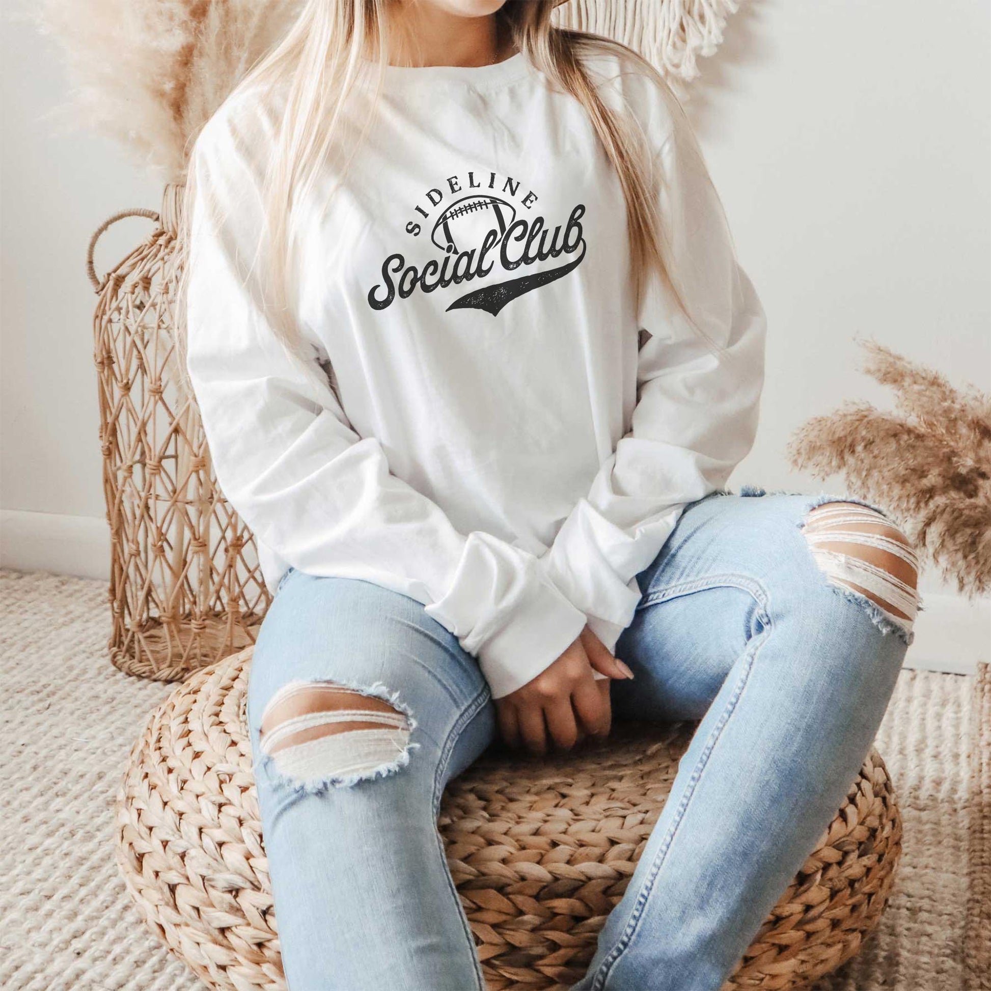 Long Sleeve T-Shirt White-Football Mom Sideline Social Club -1