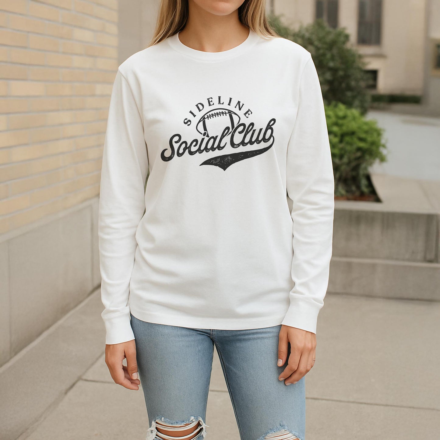 Long Sleeve T-Shirt White-Football Mom Sideline Social Club -2