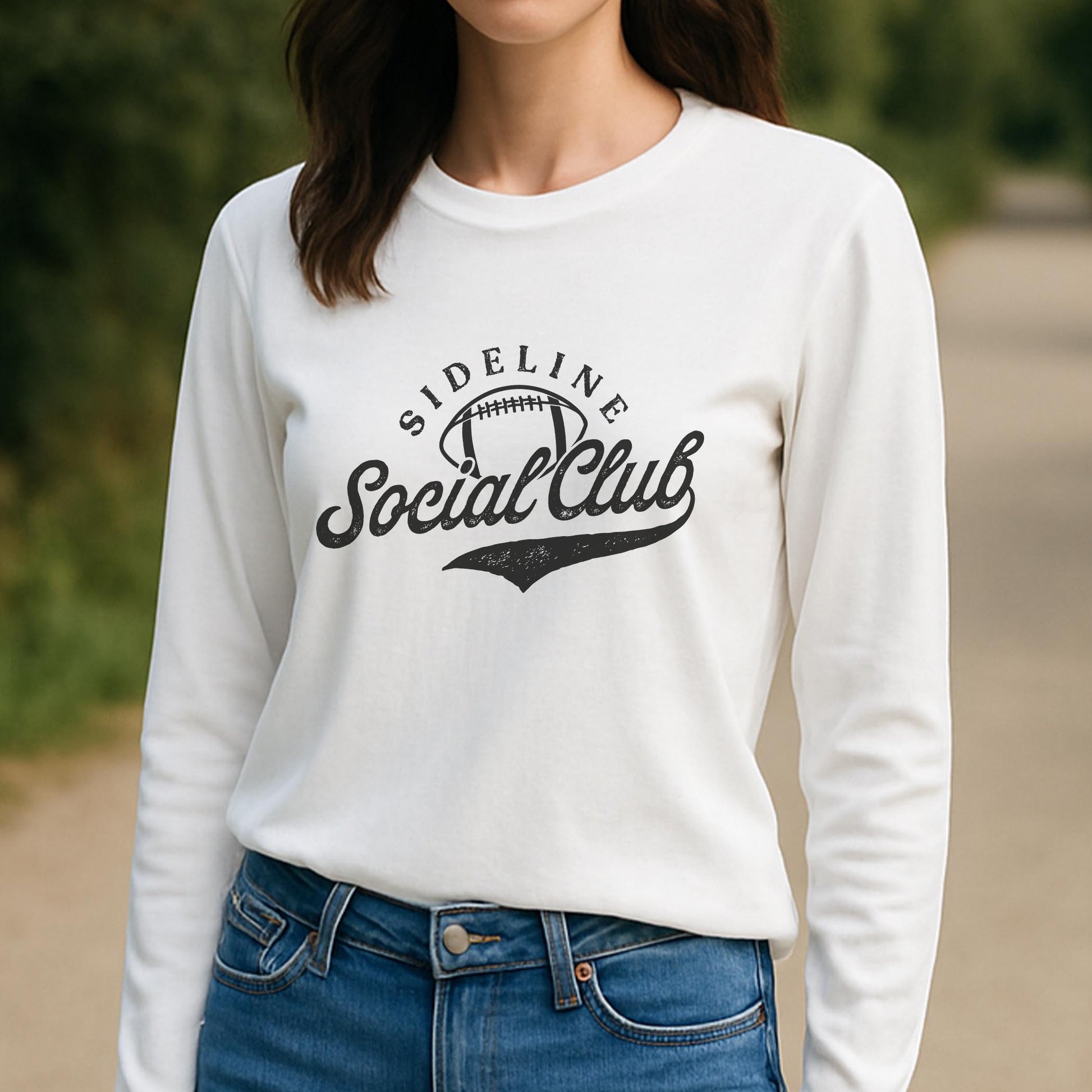Long Sleeve T-Shirt White-Football Mom Sideline Social Club -3
