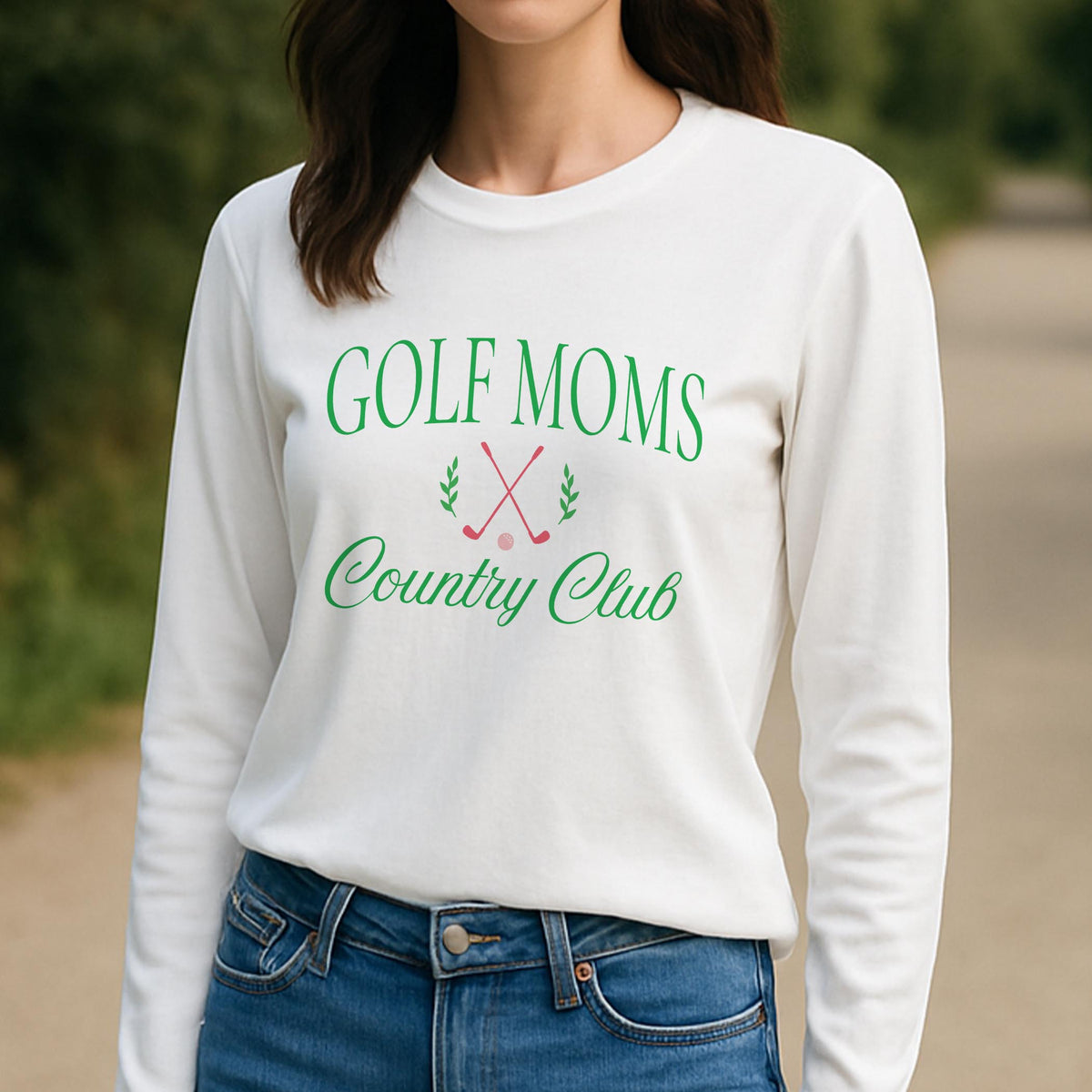 Long Sleeve T-Shirt White-Golf Moms Country Club -3