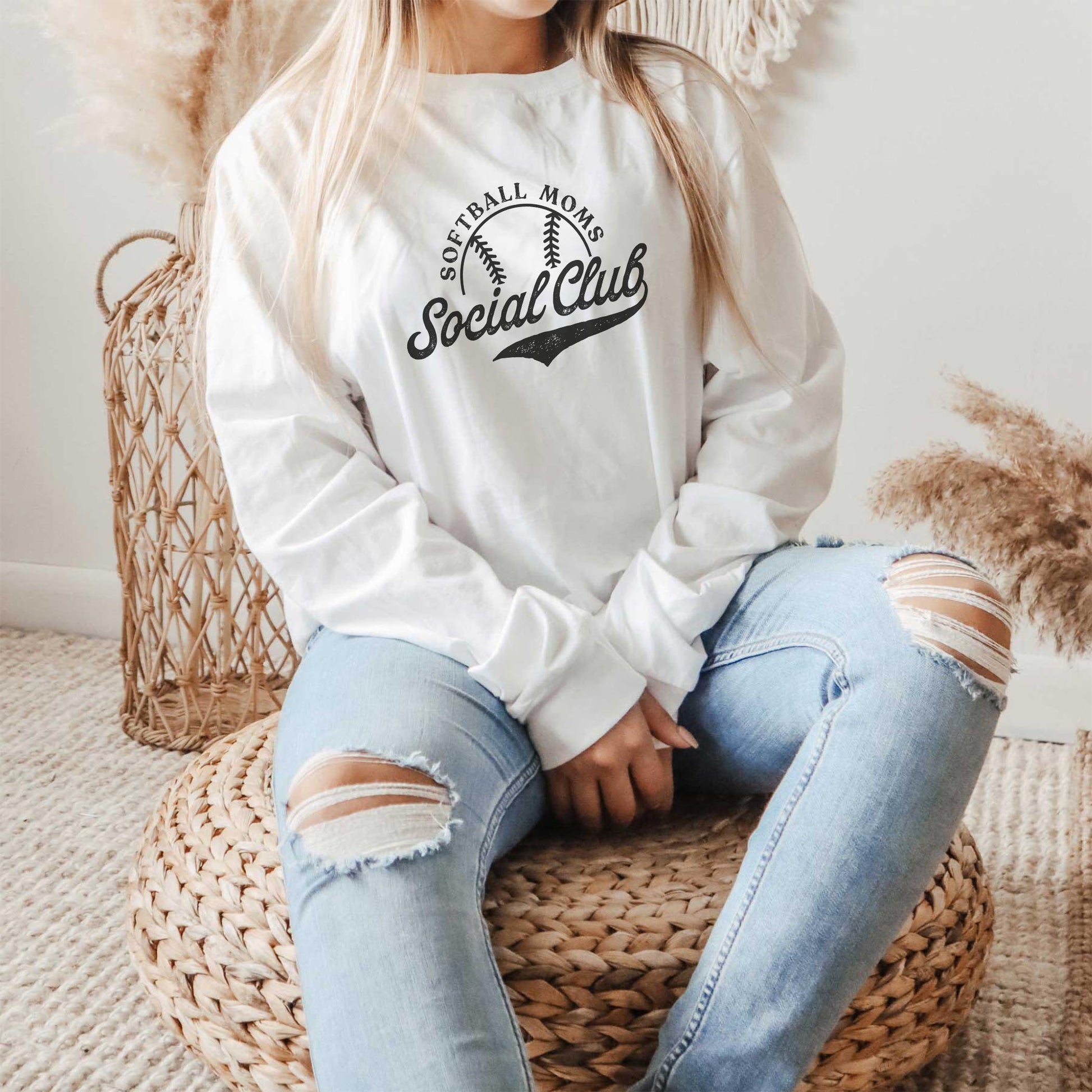 Long Sleeve T-Shirt White-Softball Moms Social Club -1