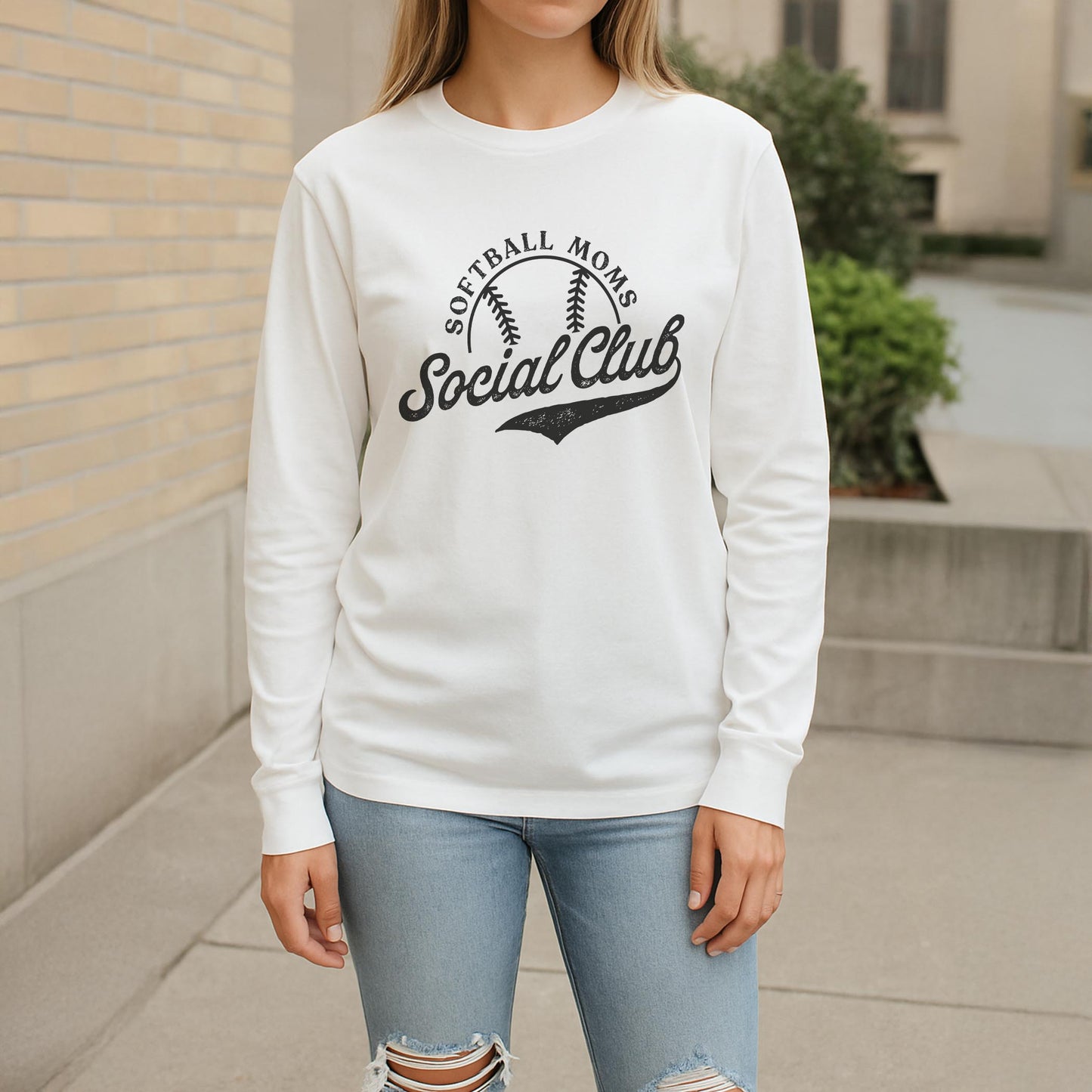 Long Sleeve T-Shirt White-Softball Moms Social Club -2