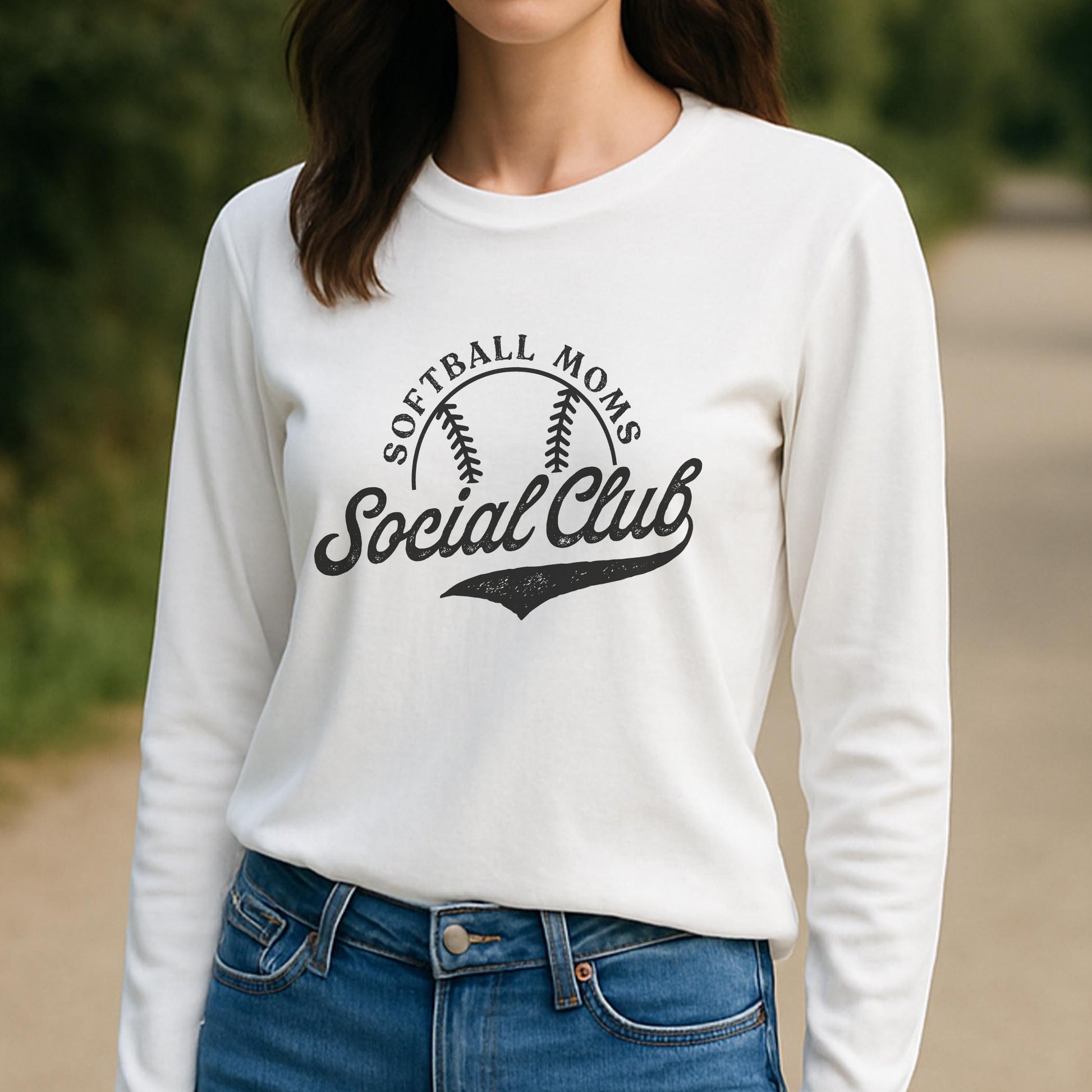 Long Sleeve T-Shirt White-Softball Moms Social Club -3