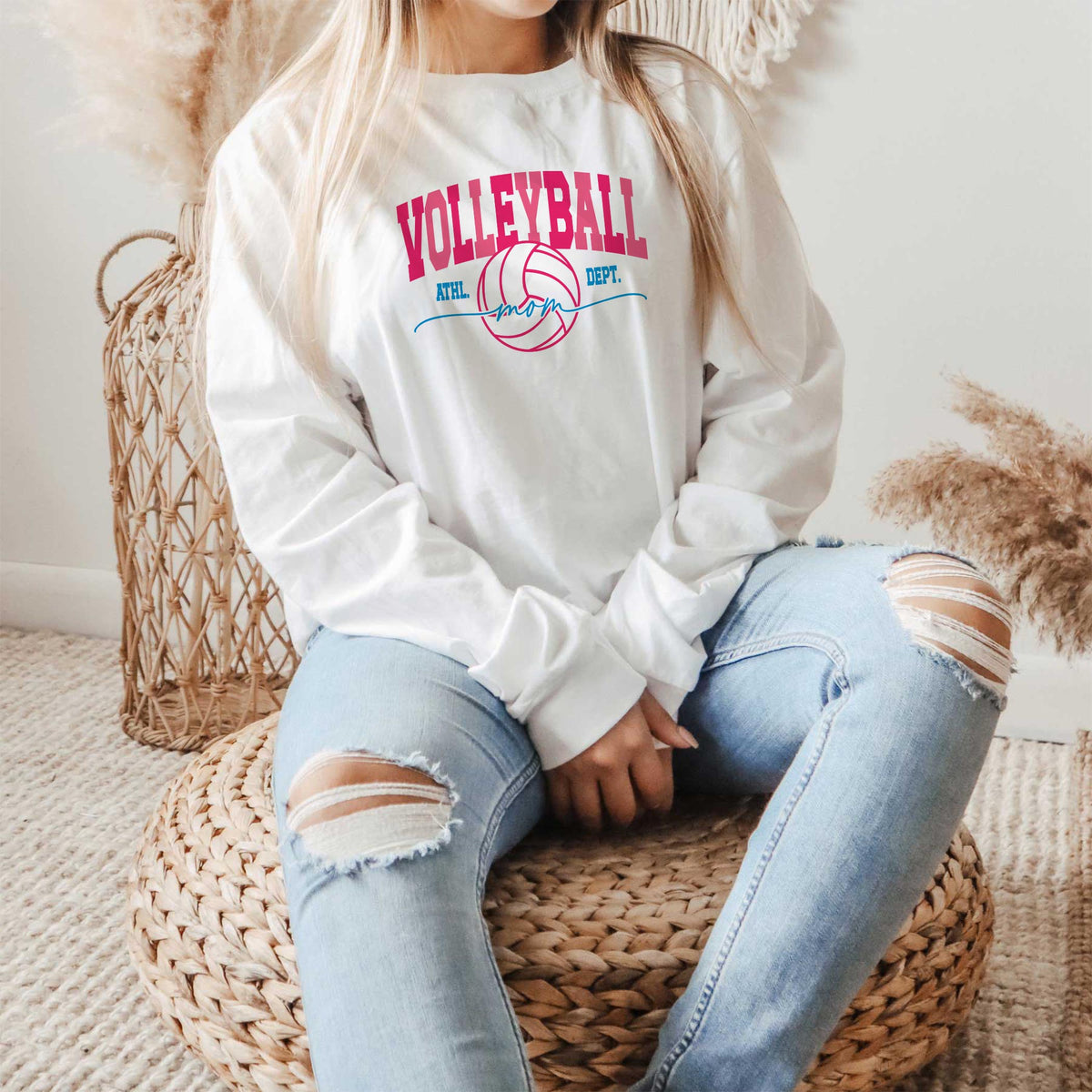 Long Sleeve T-Shirt White-Volleyball Mom -1