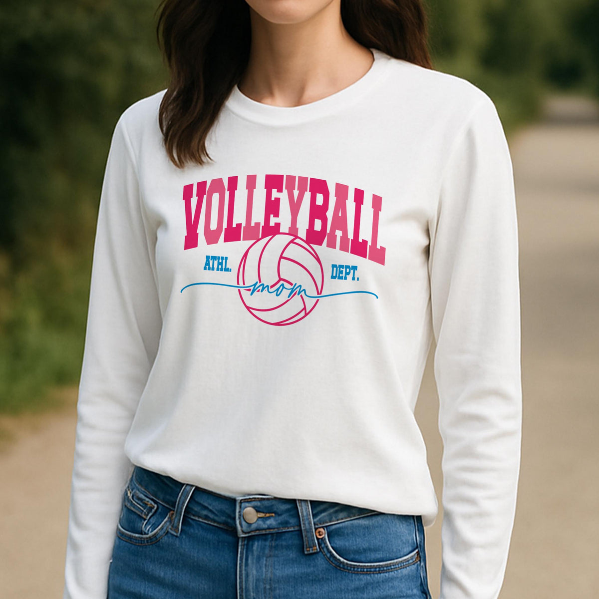 Long Sleeve T-Shirt White-Volleyball Mom -3