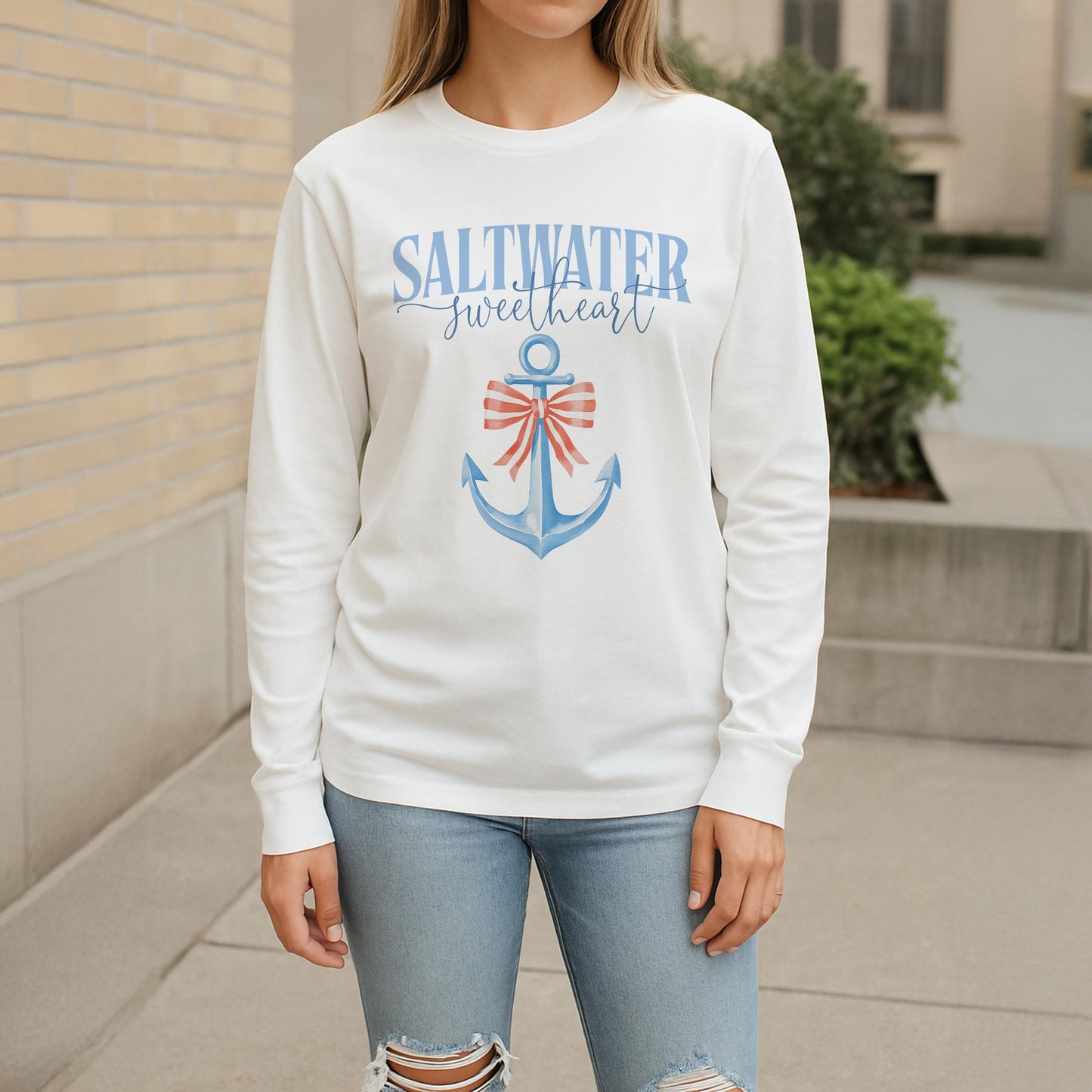 Long Sleeve T-Shirt White-New England Tides Saltwater Sweetheart -2