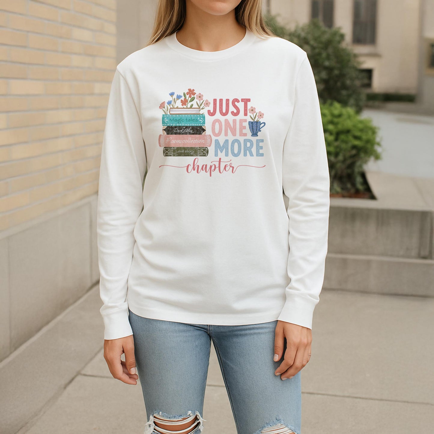 Long Sleeve T-Shirt White-Pretty Little Chapters Just One More Chapter -2