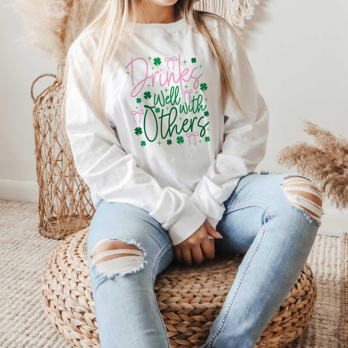 Long Sleeve T-Shirt White-St. Patty's Day -1