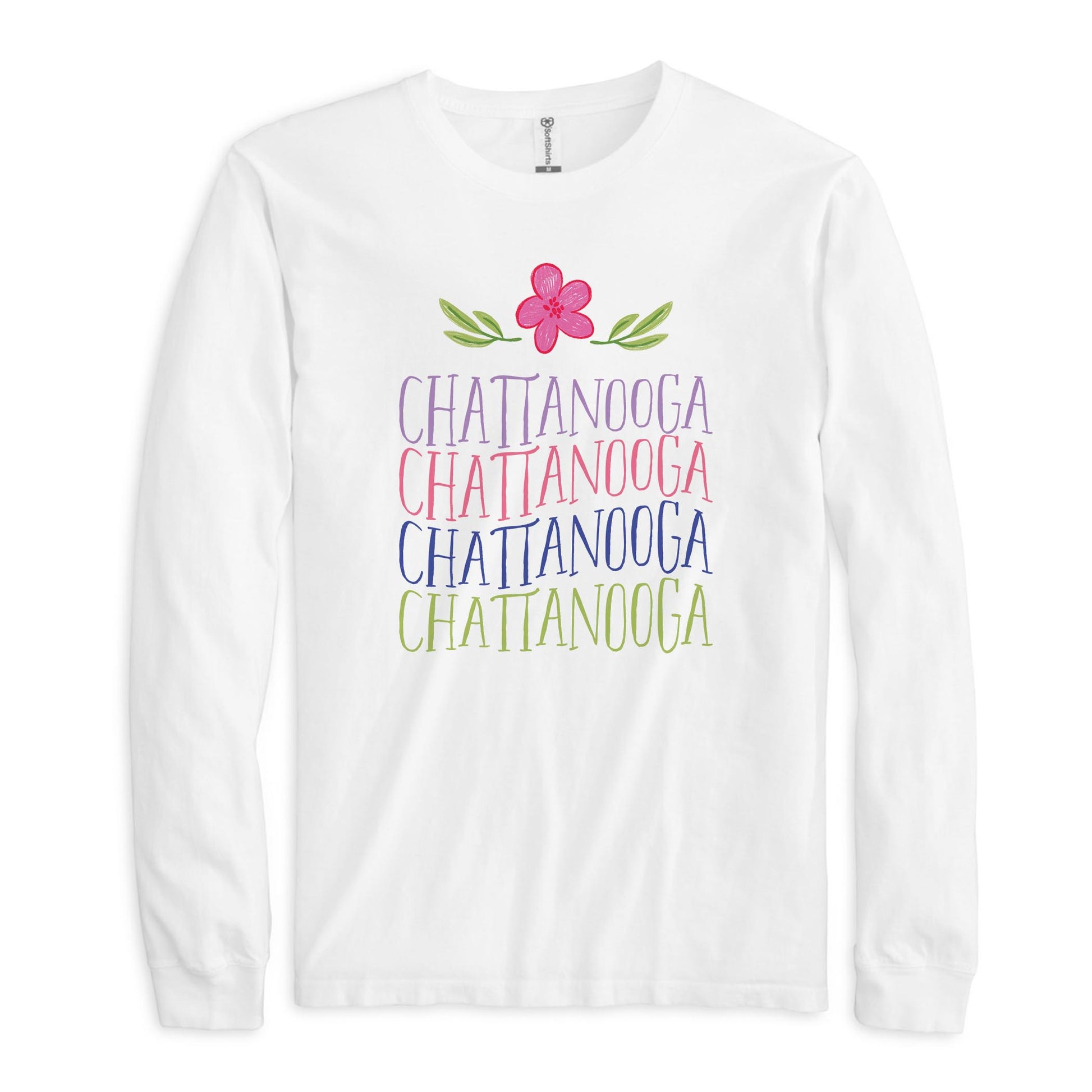 Long Sleeve T-Shirt White-Flower Wave City & State -0