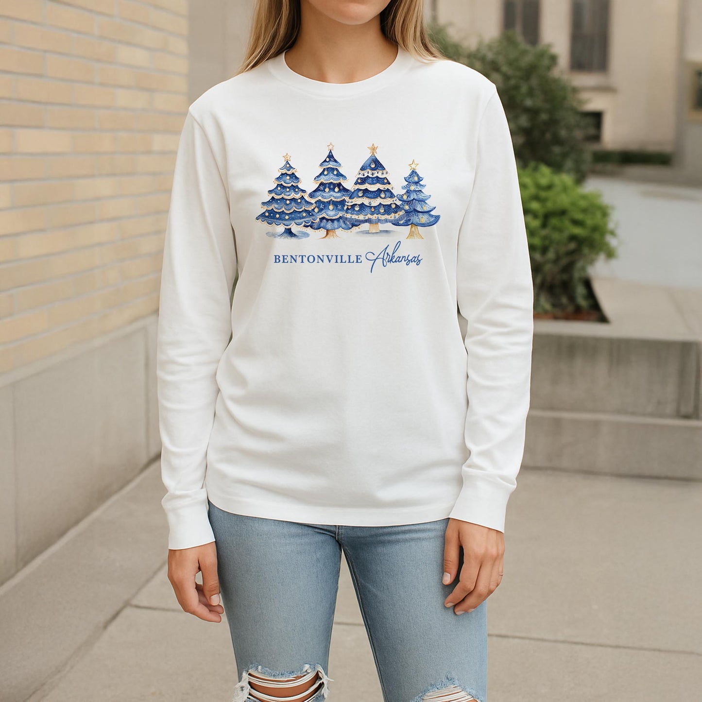 Long Sleeve T-Shirt White-Love+Local Blue Noel - A Grand Millennial Christmas -2