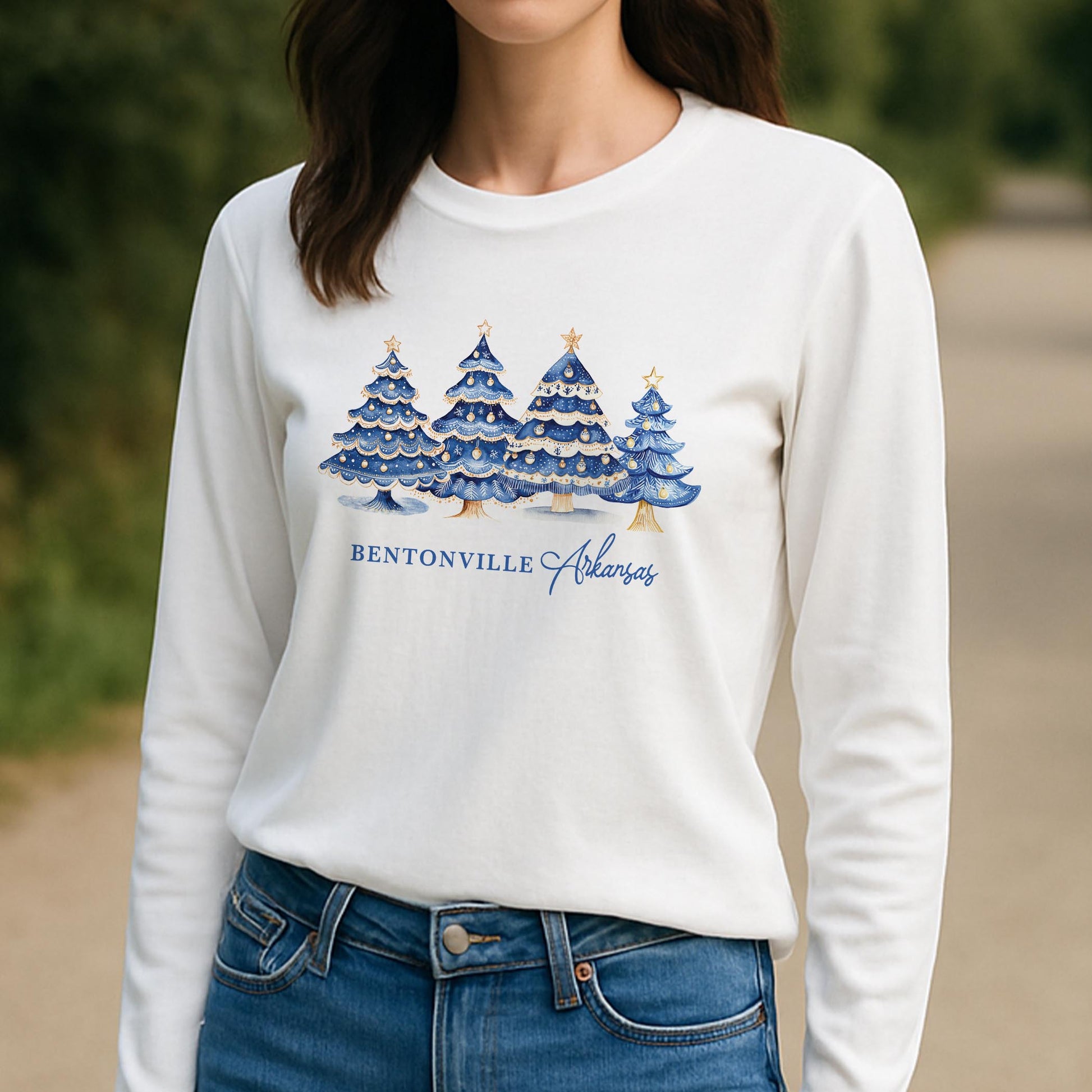 Long Sleeve T-Shirt White-Love+Local Blue Noel - A Grand Millennial Christmas -3