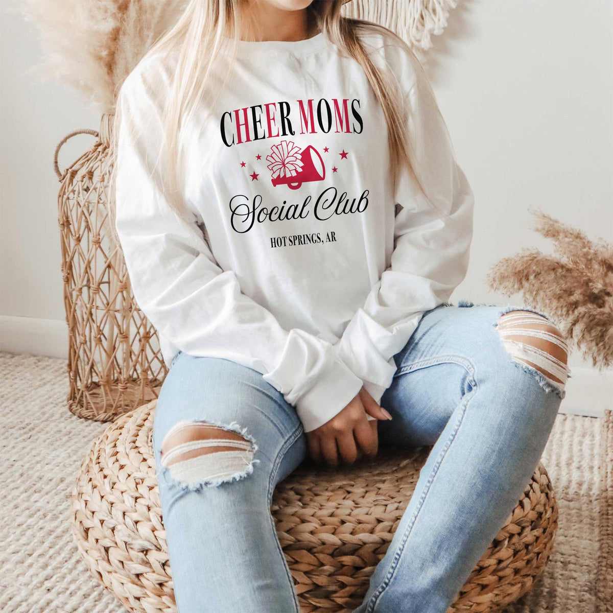 Long Sleeve T-Shirt White-Custom Cheer Mom | School Team | Hometown -1