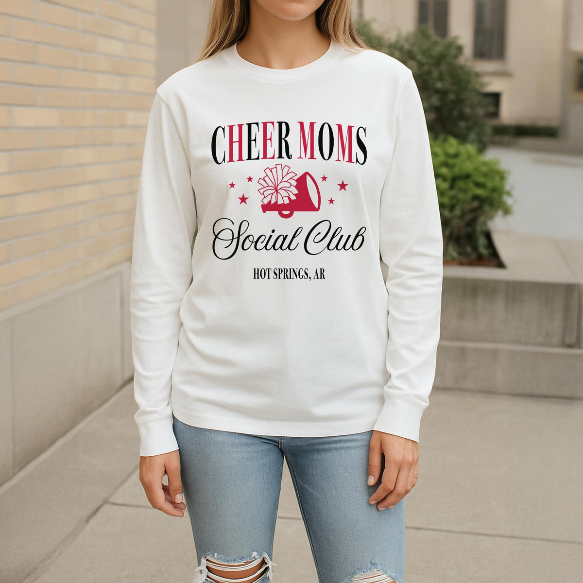 Long Sleeve T-Shirt White-Custom Cheer Mom | School Team | Hometown -2