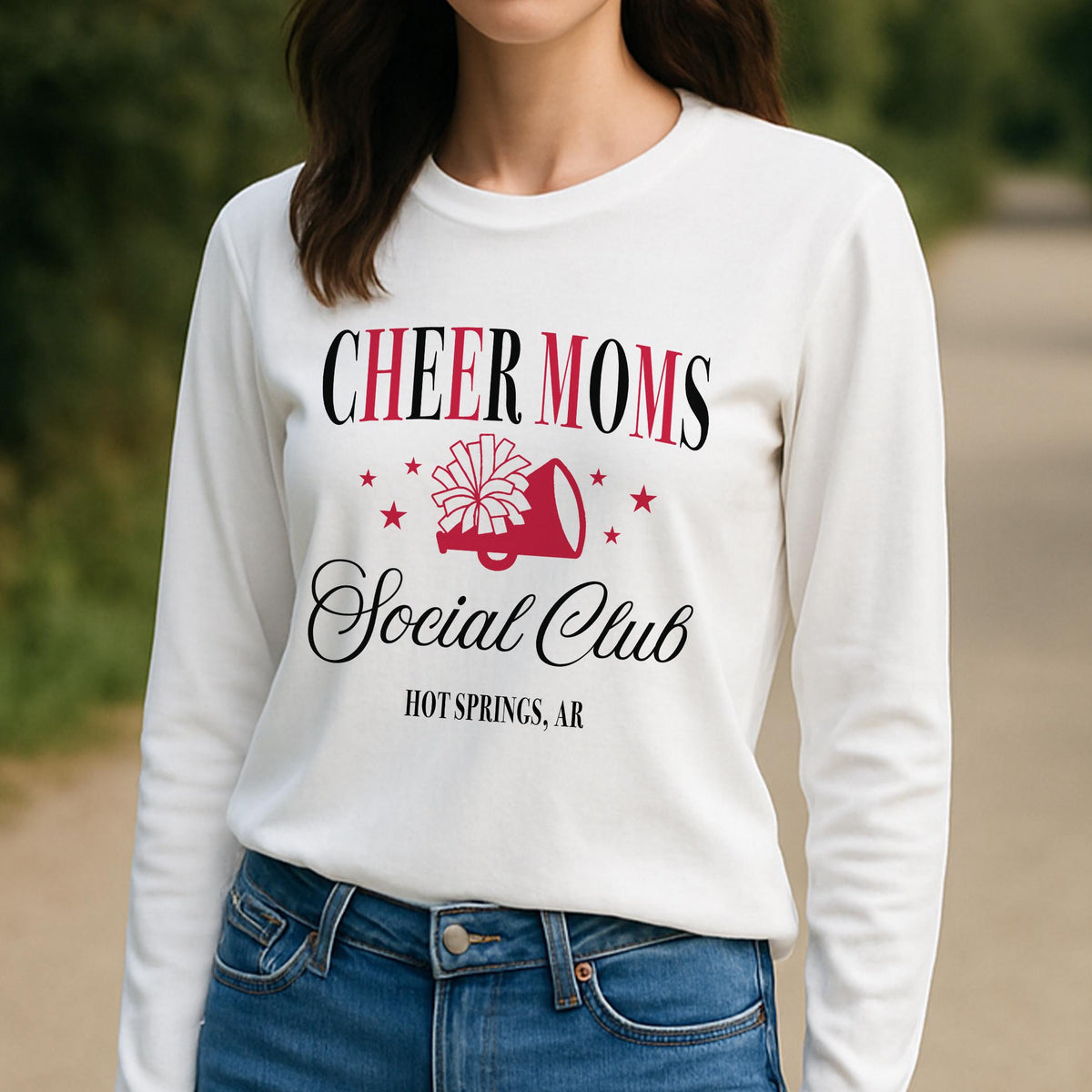 Long Sleeve T-Shirt White-Custom Cheer Mom | School Team | Hometown -3