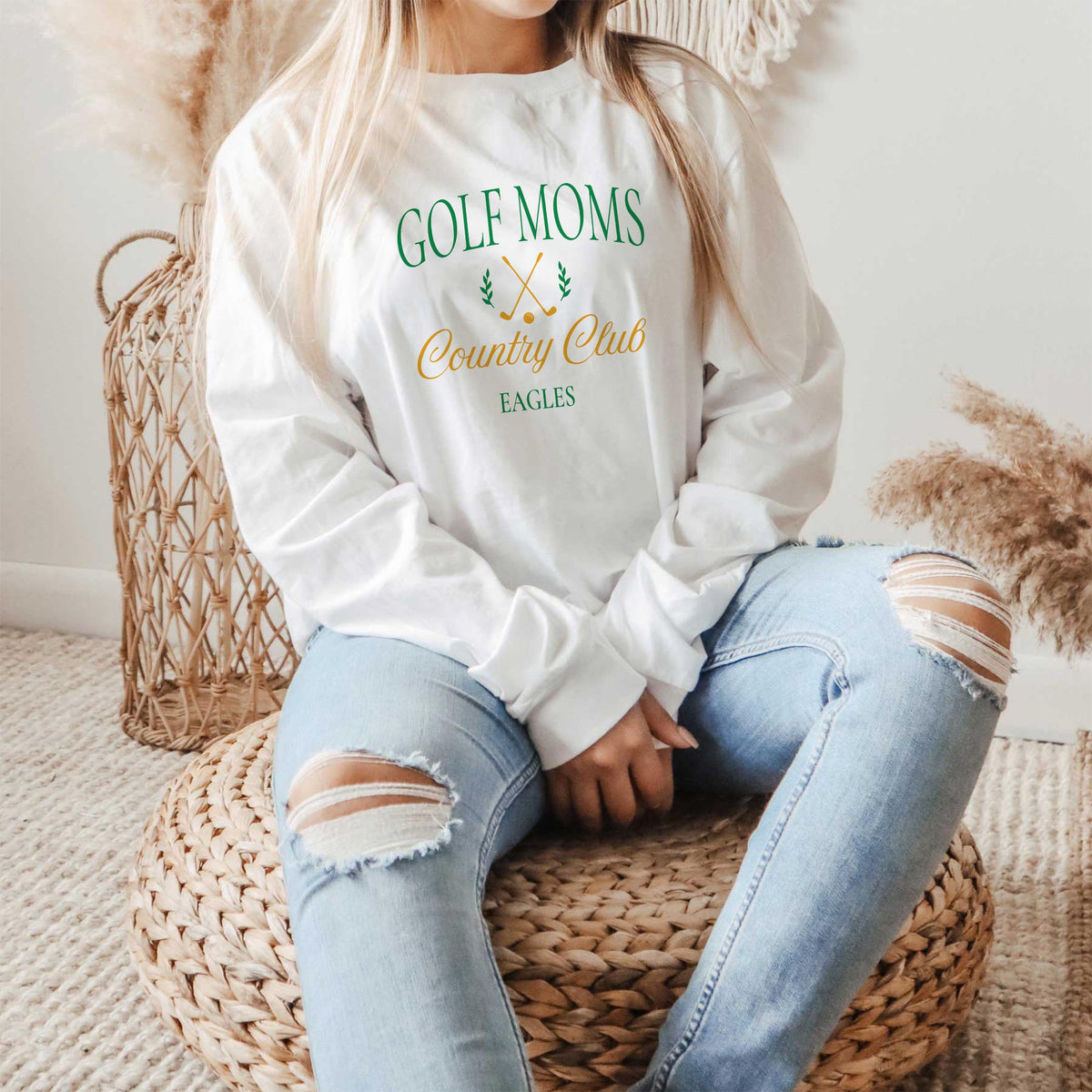 Long Sleeve T-Shirt White-Custom Golf Mom | Team | Hometown -1
