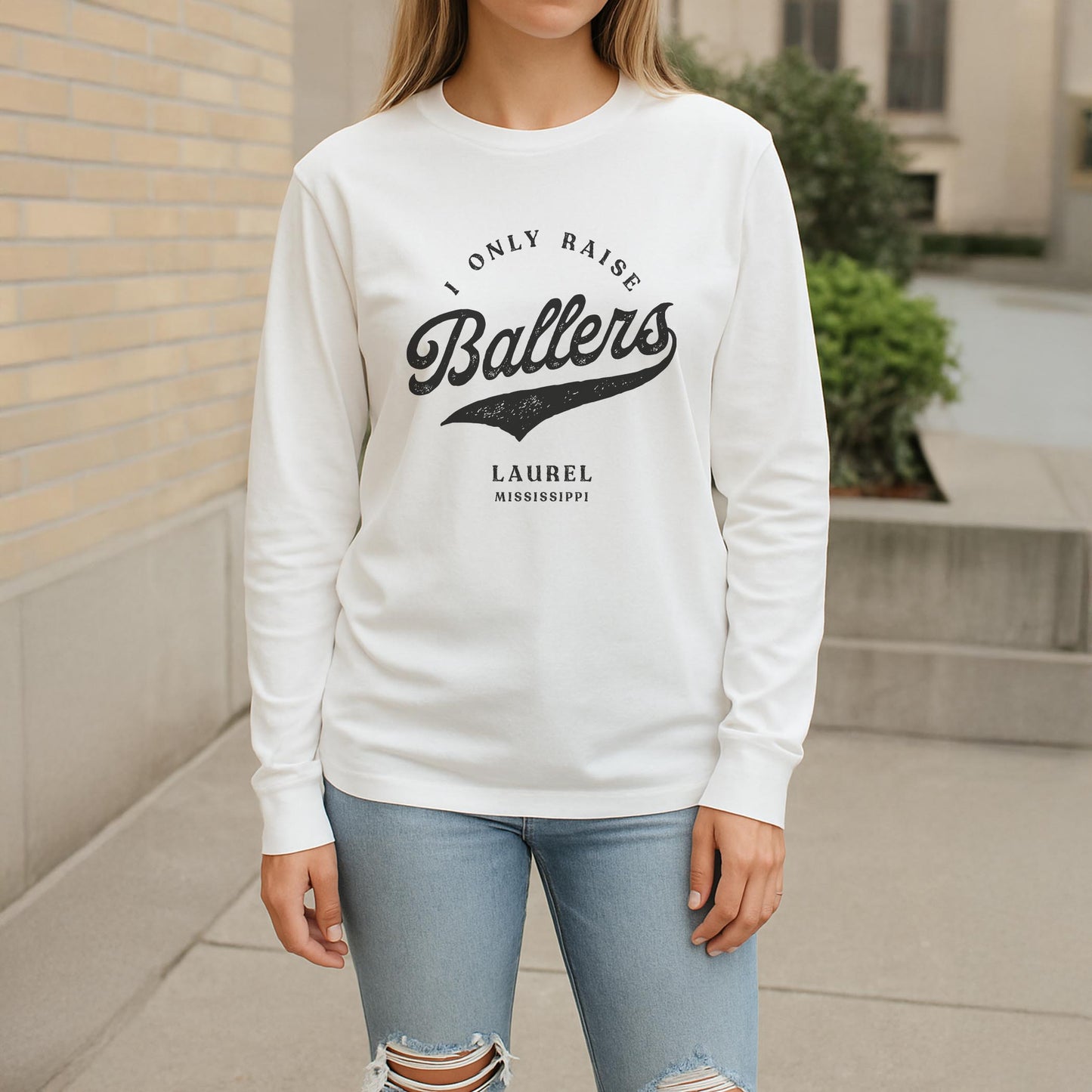 Long Sleeve T-Shirt White-Custom Little League Mom -2