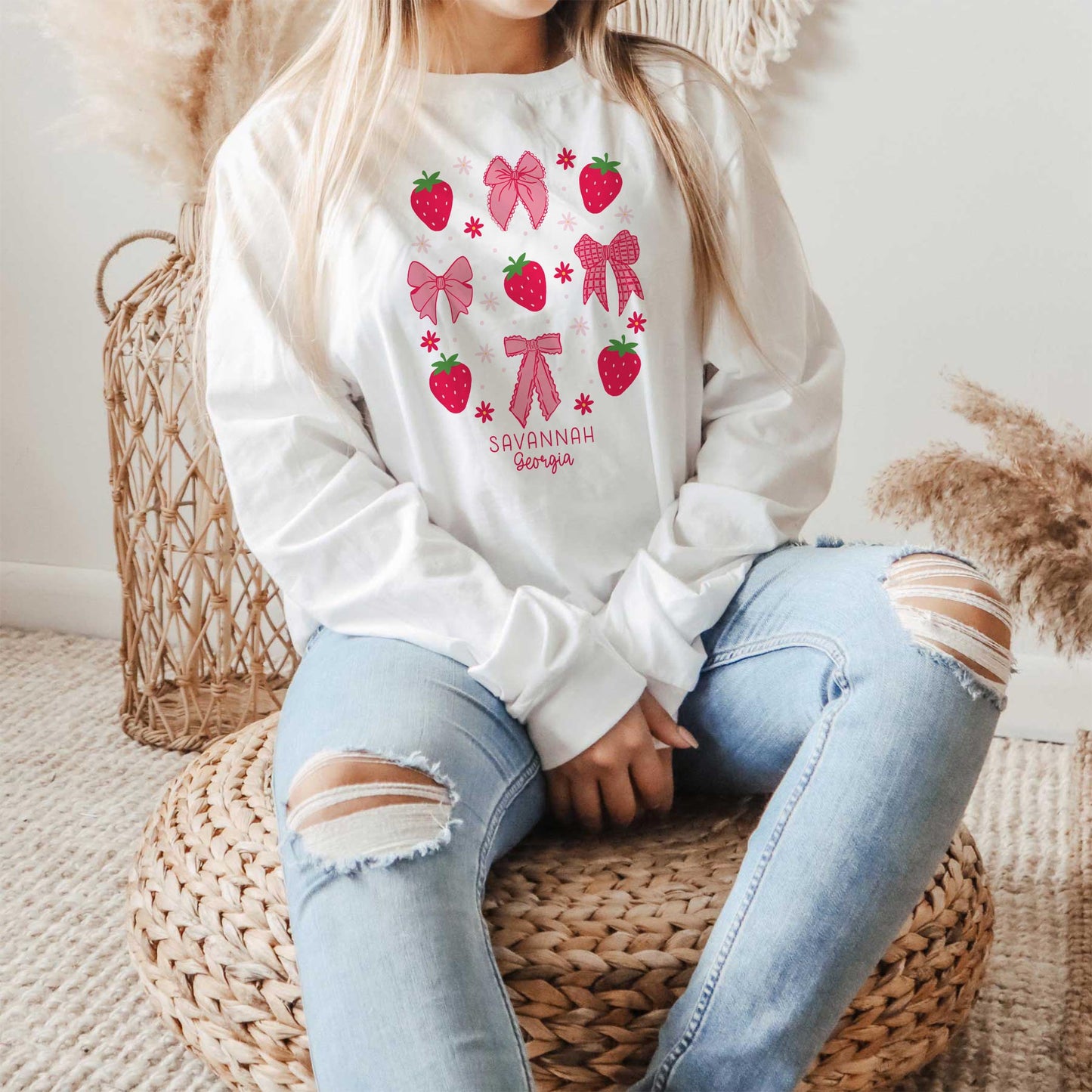 Long Sleeve T-Shirt White-Love+Local Strawberry Parlor -1