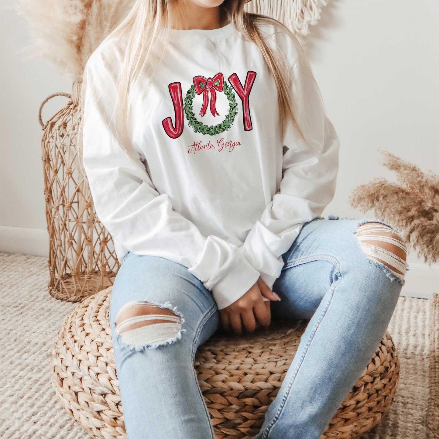 Long Sleeve T-Shirt White-Love+Local Make It Merry -1