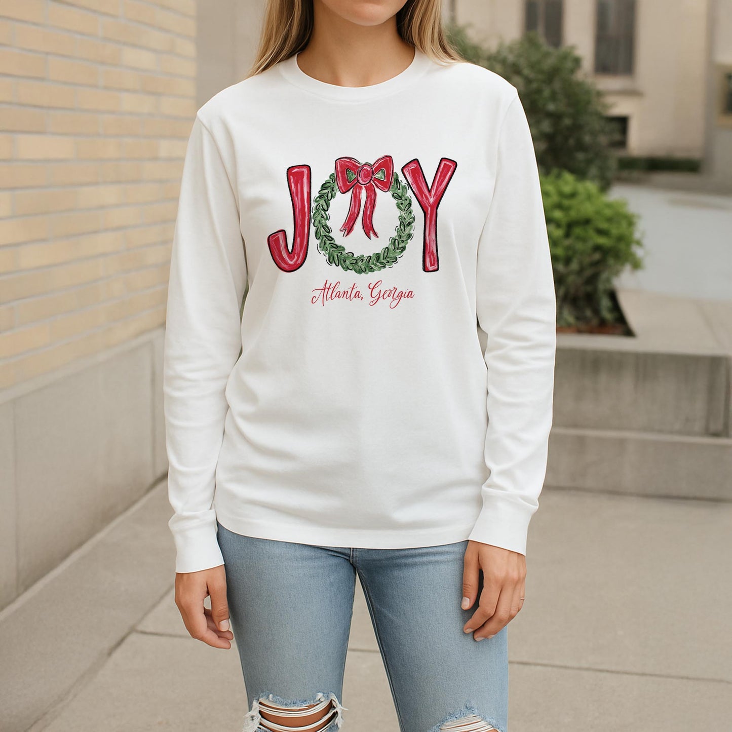 Long Sleeve T-Shirt White-Love+Local Make It Merry -2