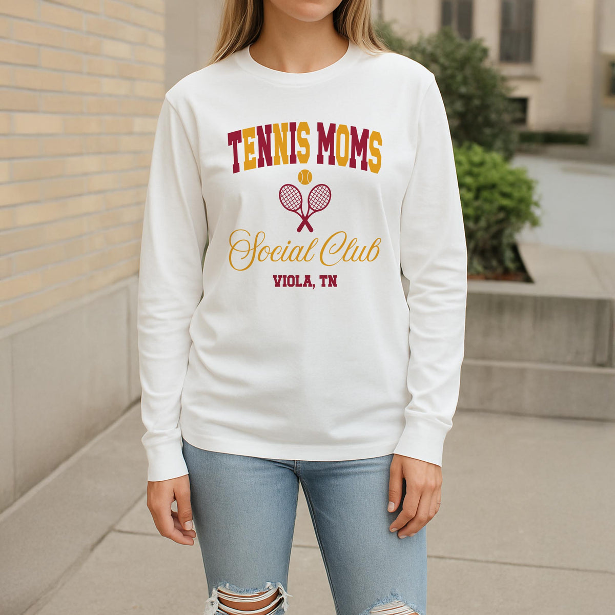 Long Sleeve T-Shirt White-Custom Tennis Mom | Your Team | Personalize -2
