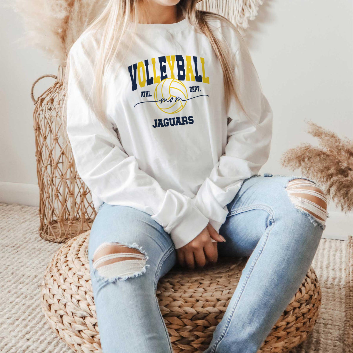 Long Sleeve T-Shirt White-Custom Volleyball Mom | Your Team -1