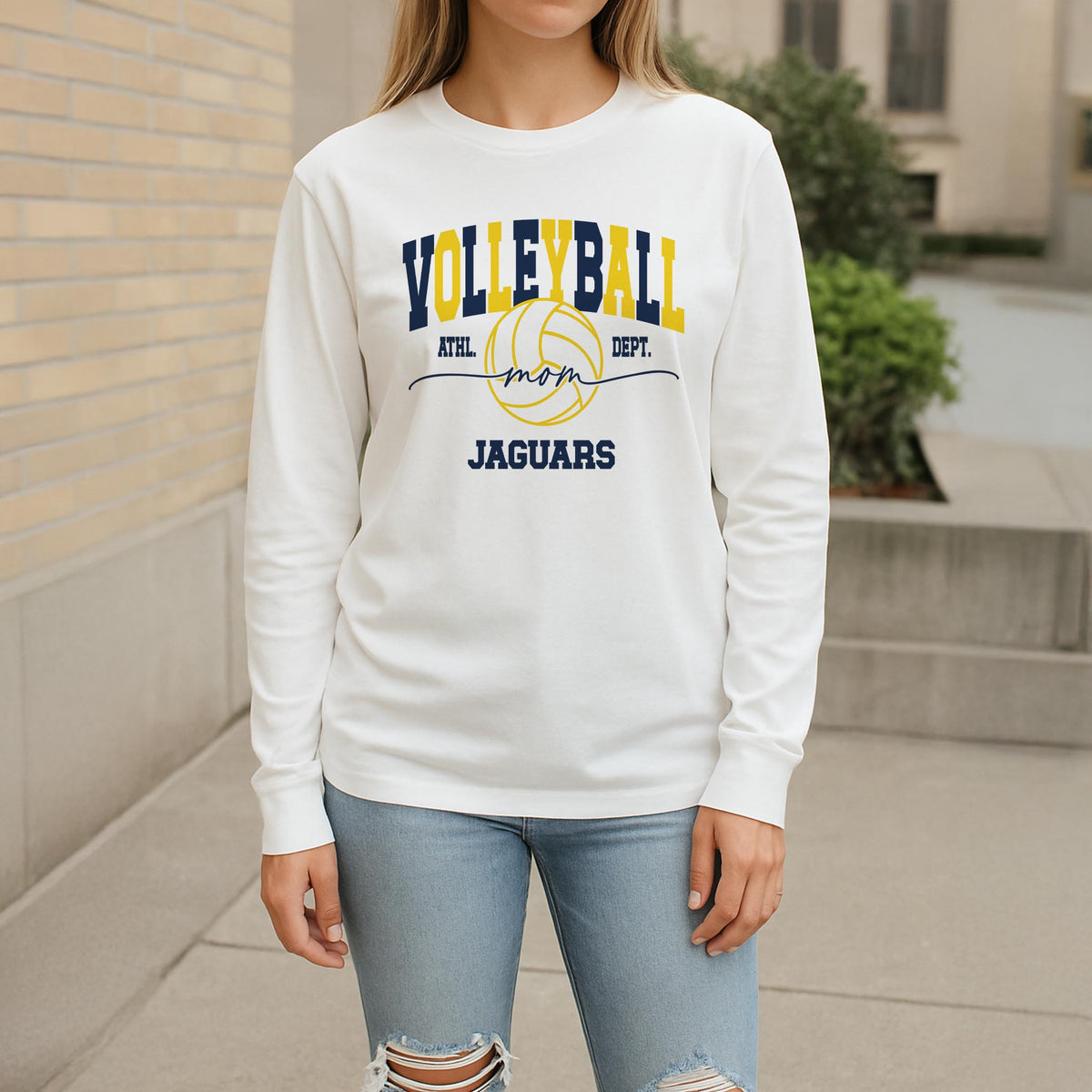 Long Sleeve T-Shirt White-Custom Volleyball Mom | Your Team -2