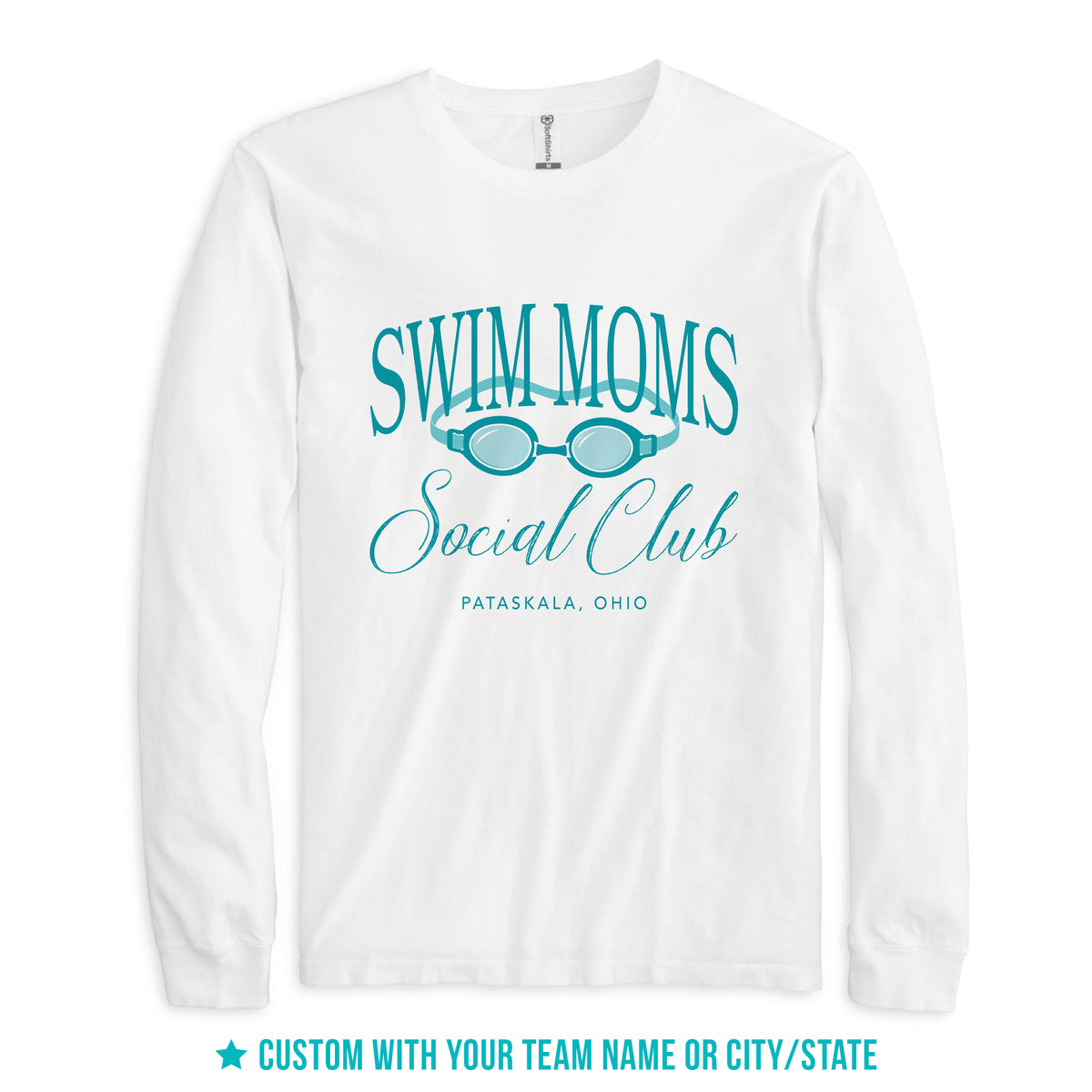 Long Sleeve T-Shirt White-Swim Mom | School Team | City & State