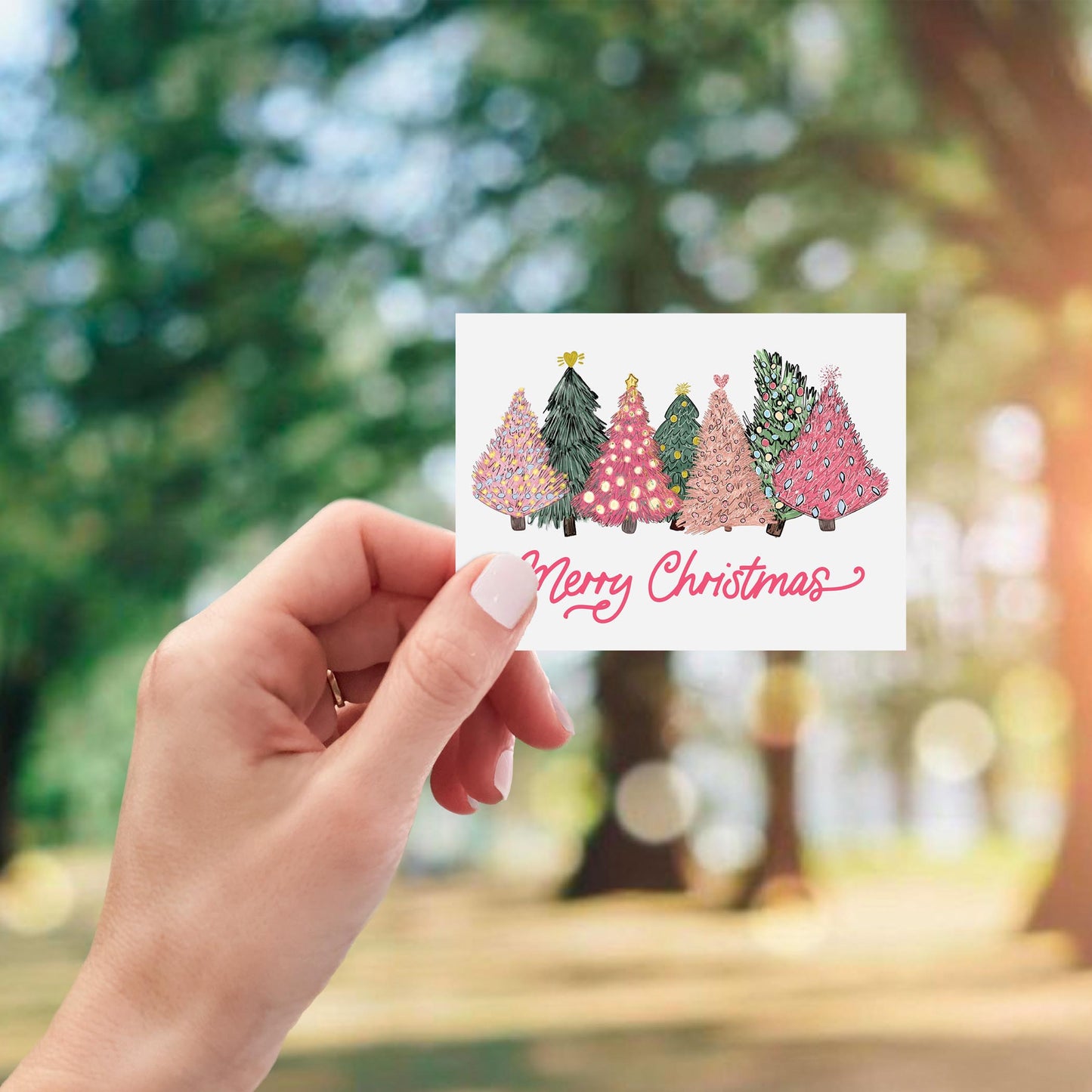 Vinyl Magnet-Pink Trees Merry Christmas