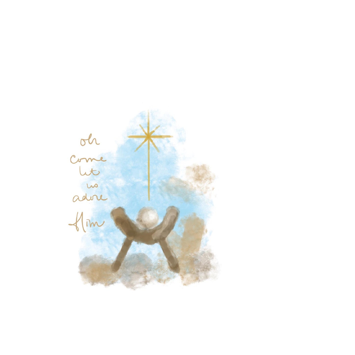 Vinyl Magnet-Let Us Adore Him Watercolor Manger