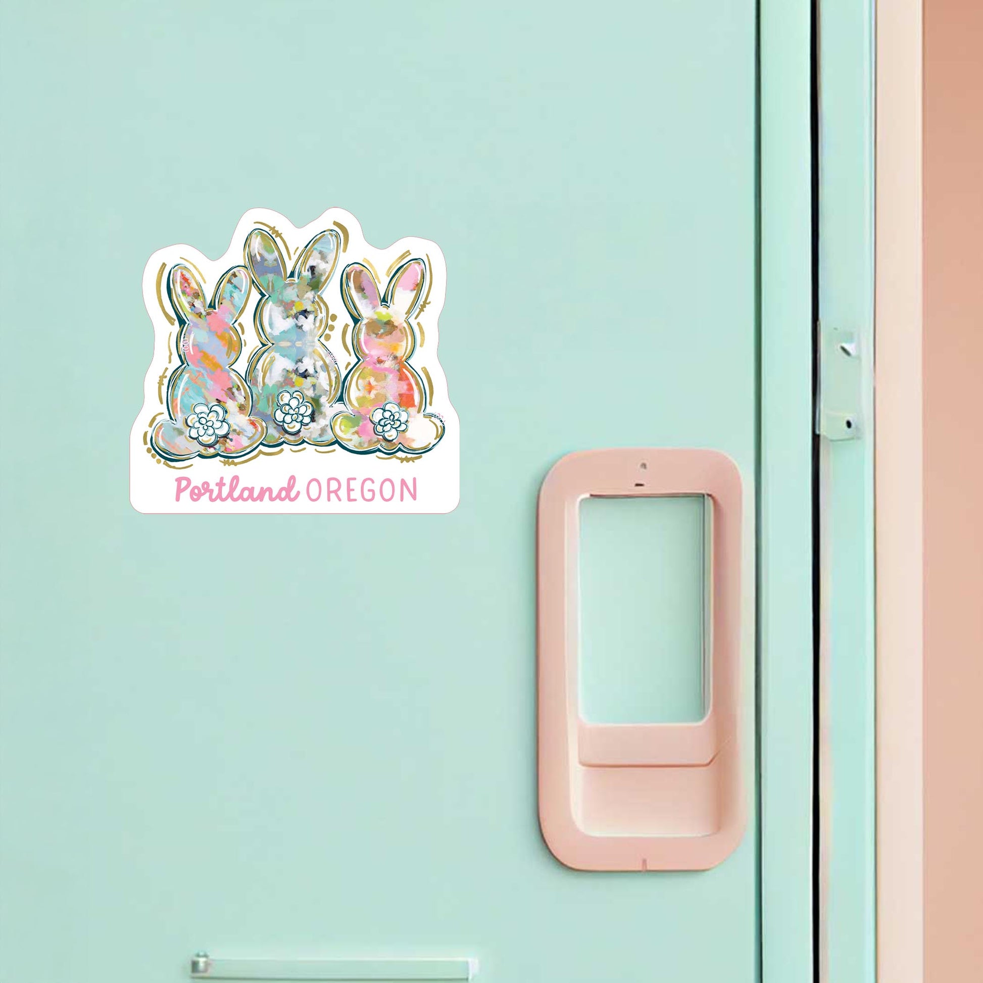 Vinyl Magnet-Love+Local Watercolor Easter Bunny Trio -1