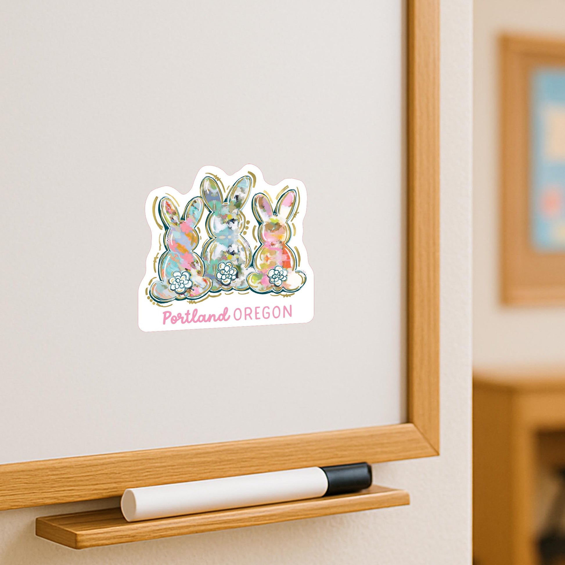 Vinyl Magnet-Love+Local Watercolor Easter Bunny Trio -3