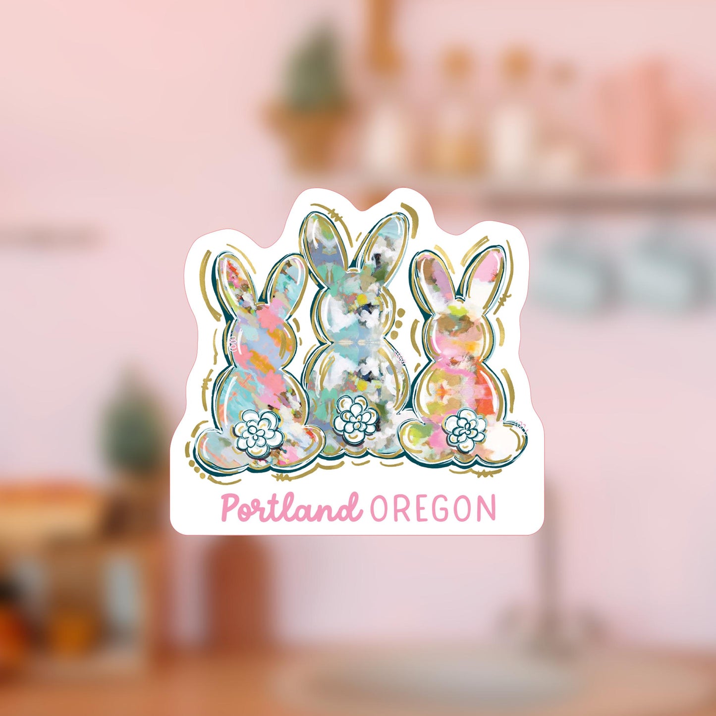 Vinyl Magnet-Love+Local Watercolor Easter Bunny Trio -4