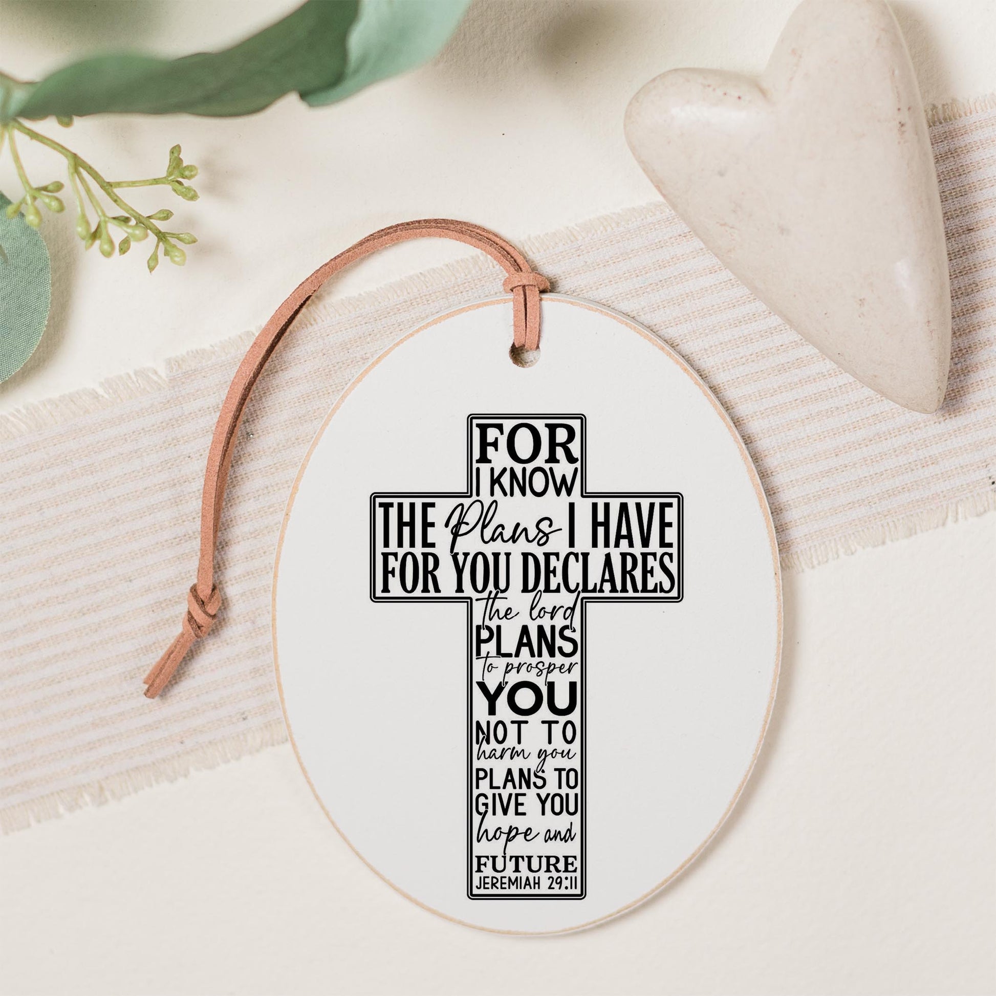 Oval Ornament-For I Know The Plans Cross -1