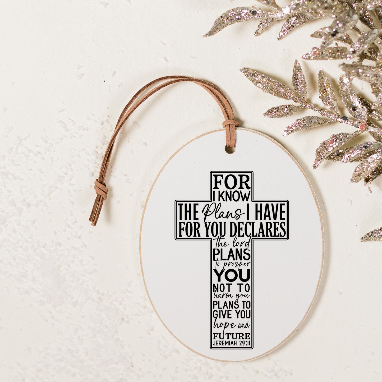 Oval Ornament-For I Know The Plans Cross -2
