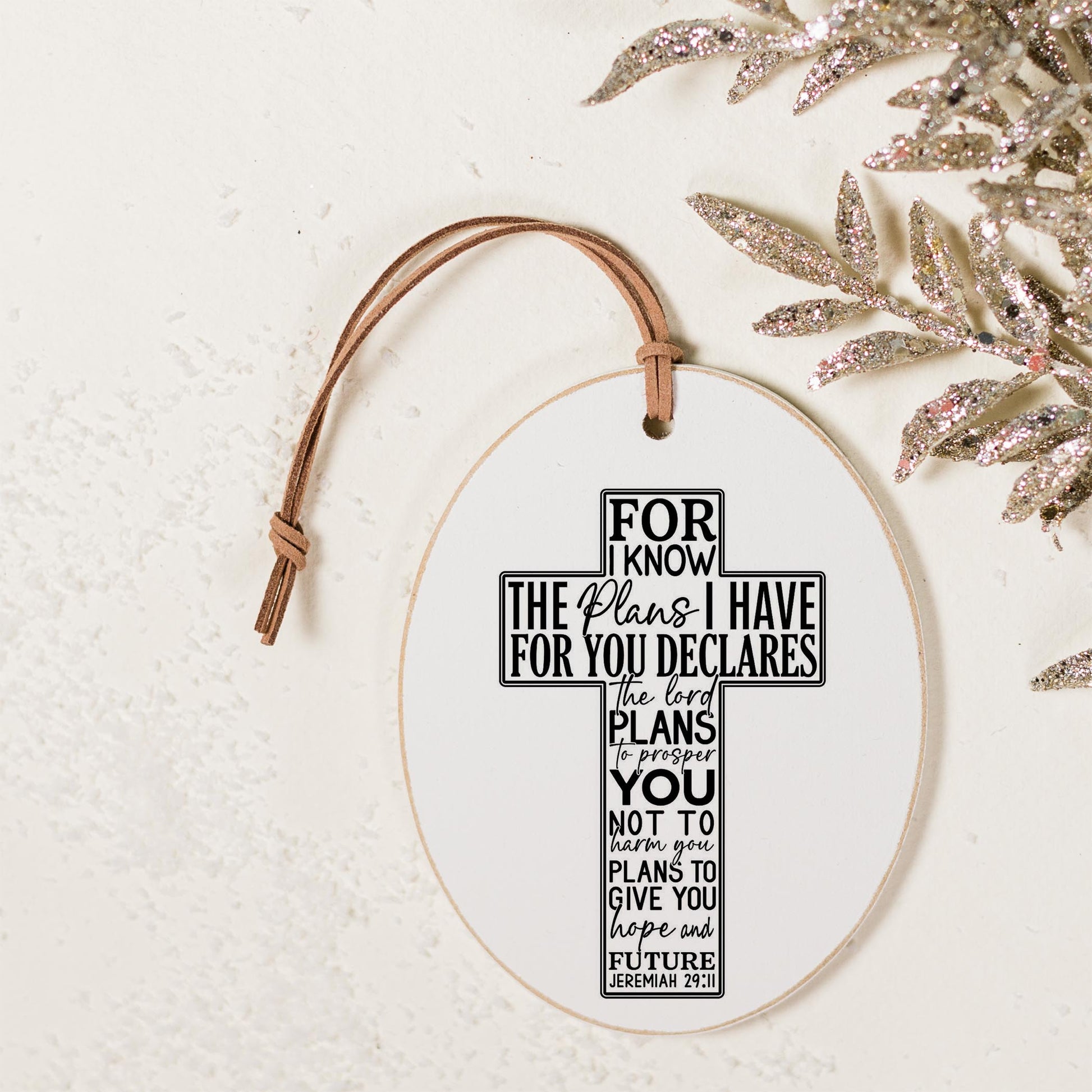 Oval Ornament-For I Know The Plans Cross -2