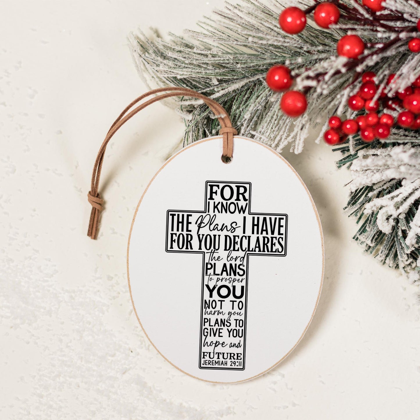 Oval Ornament-For I Know The Plans Cross -3