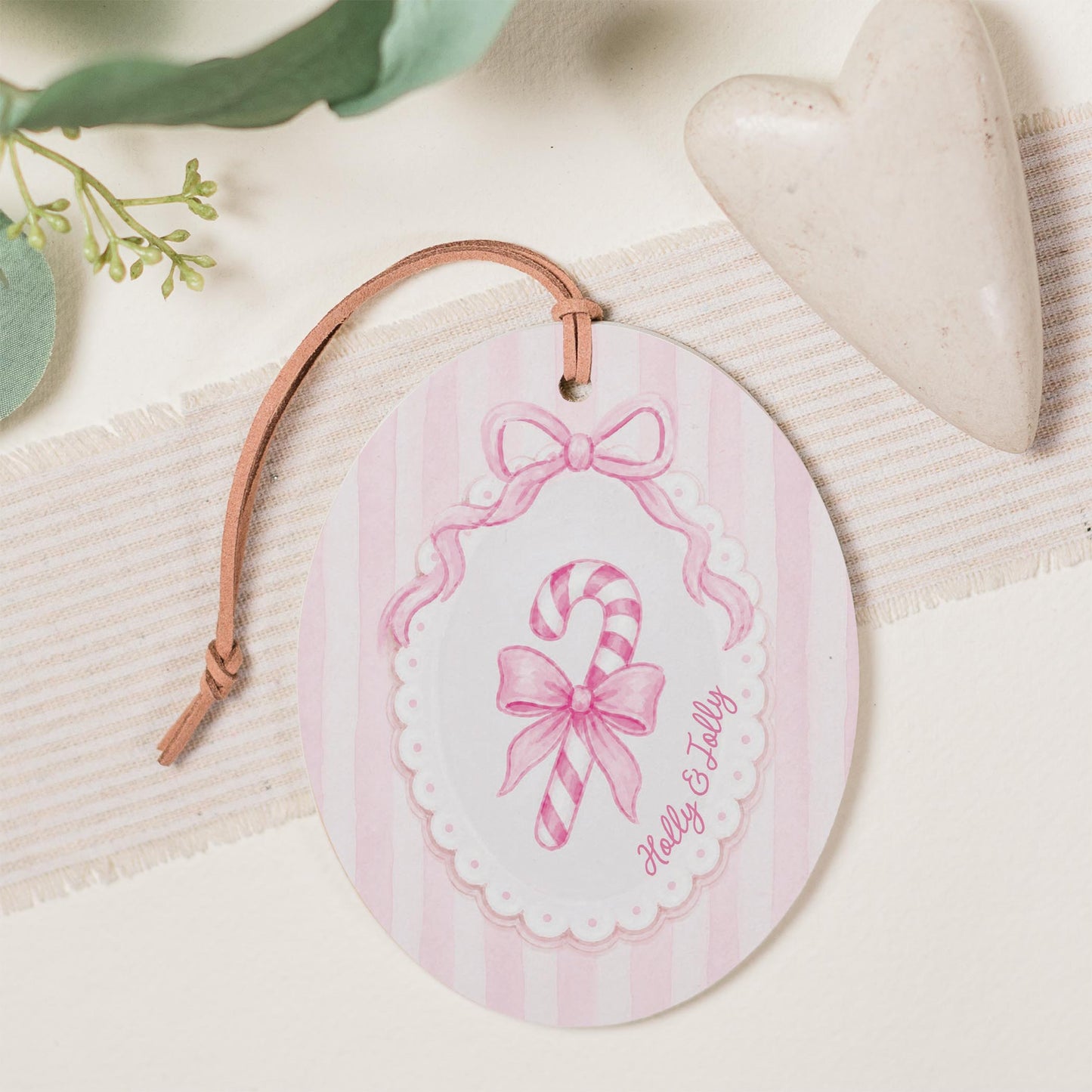 Oval Ornament-Holly & Jolly Coquette Candy Cane -1